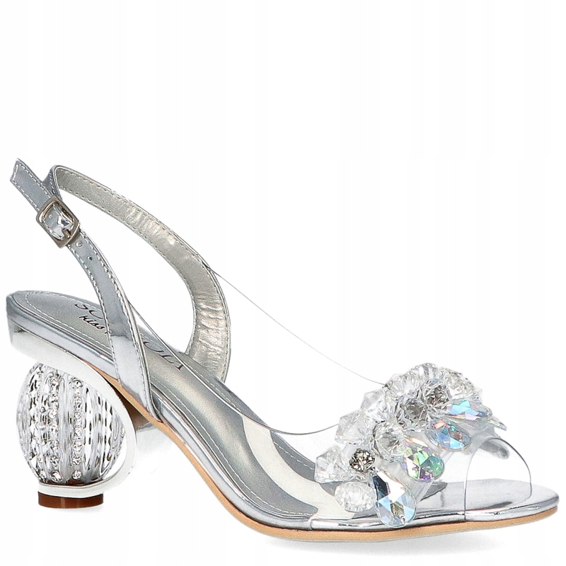 Sandály na módním podpatku Scaviola H-05 Stříbrné 37