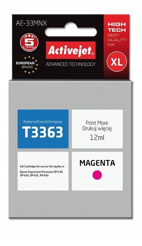 Tusz Activejet AE-33MNX (zamiennik Epson 33XL T3363; Supreme; 12 ml; czerwo