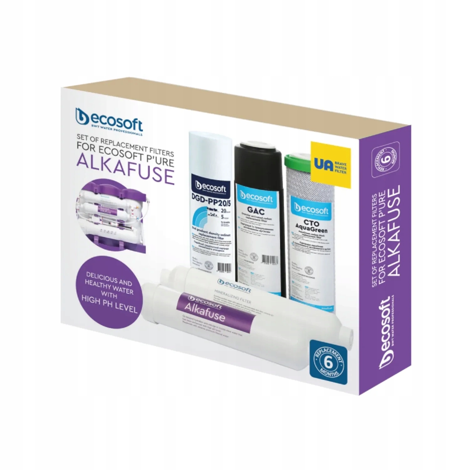 Ecosoft Pure Alkafuse Zestaw 5 wkładów do filtra odwróconej osmozy Model Ecosoft PURE Alkafuse CHV5PUREALC