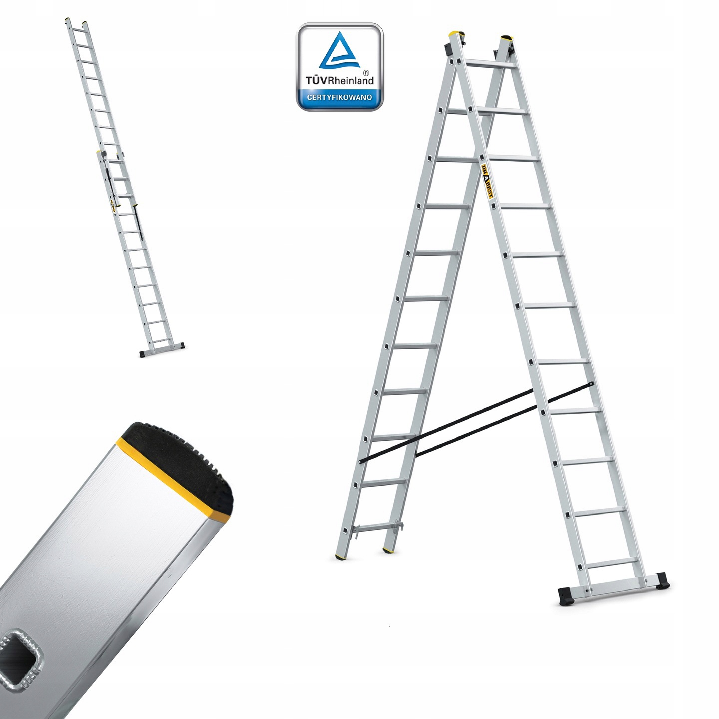 Žebřík 2x11, multifunkční, 150 kg Drabest Hák