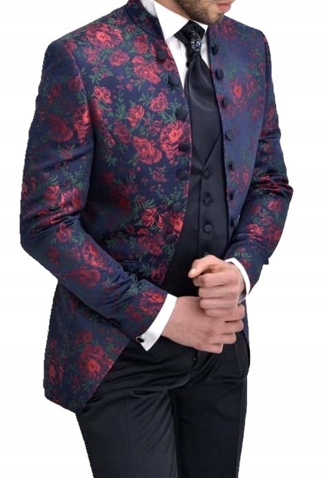 Garnitur męski z kamizelką i krawatem kwiaty 56 XL