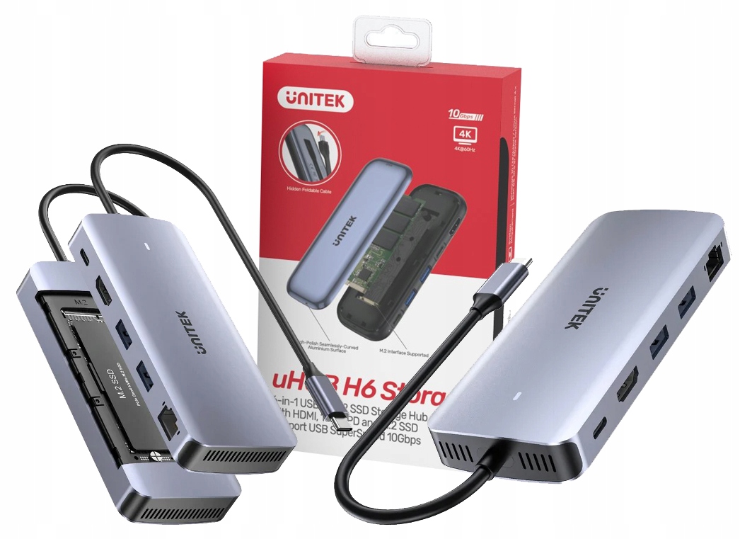 Unitek D1120A01Aktivní Usb-c hub 10 Gbps pouzdro na disk M.2 Hdmi Pd 100W