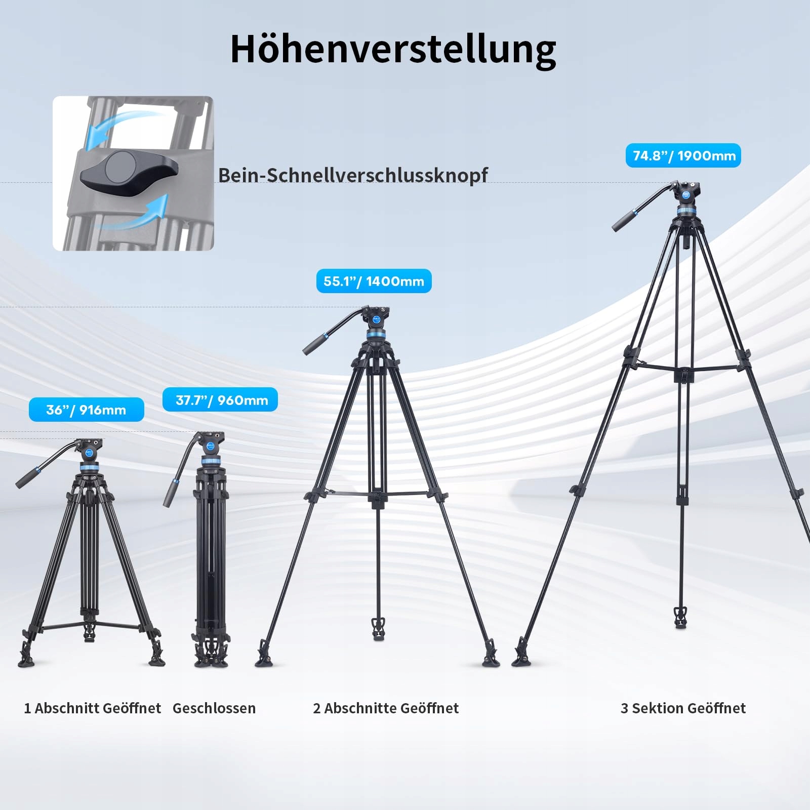 SIRUI Statyw Aluminiowy 190cm z Głowicą Fluidową do Kamer i DSLR — miniatura 3