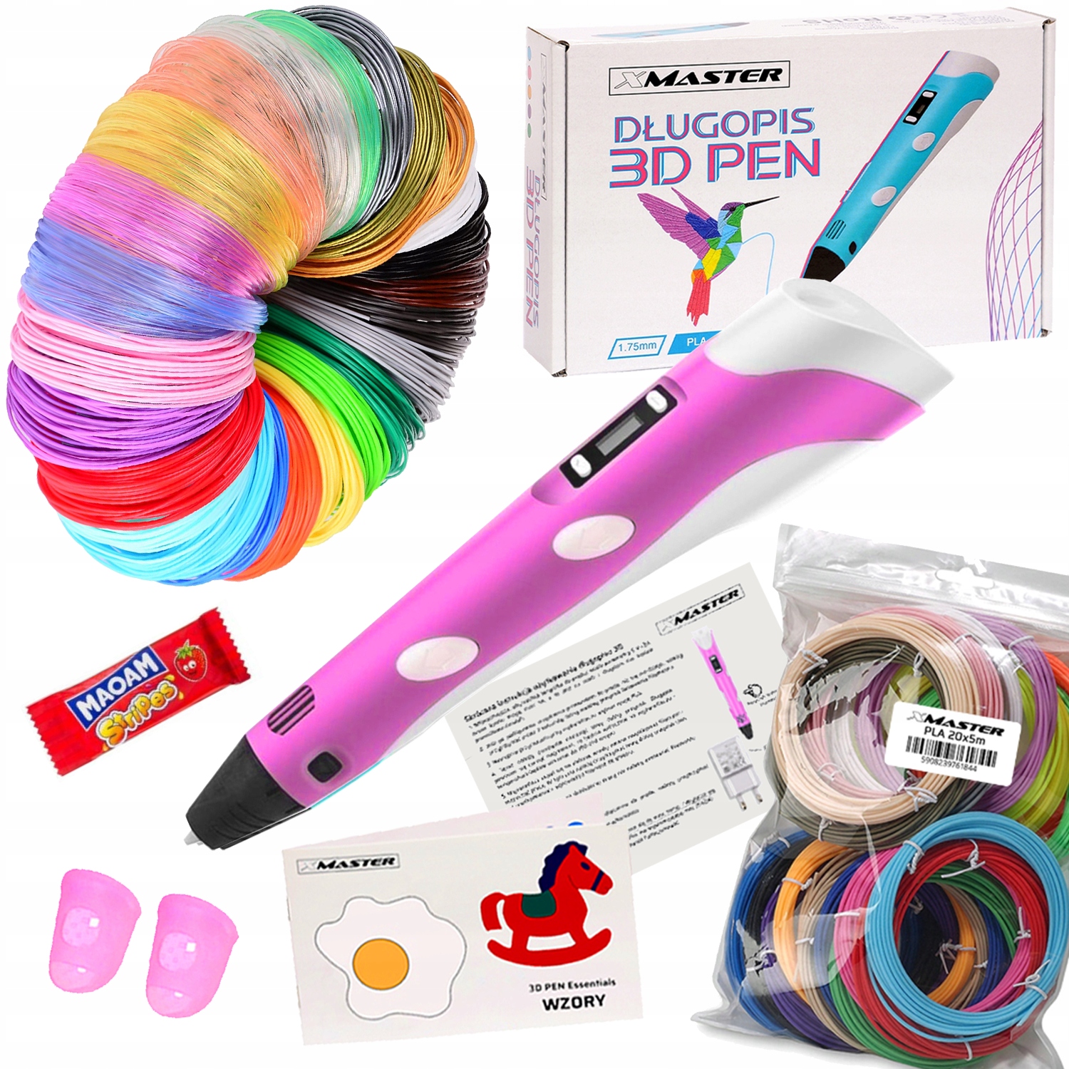 DŁUGOPIS DRUKARKA 3D SZABLONY ZESTAW XXL DLA DZIECI + FILAMENT WKŁADY 500M Kod producenta XM-3DPEN-2024