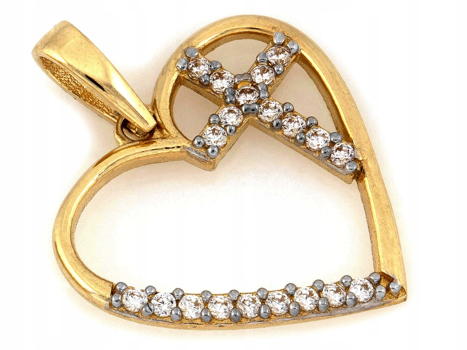Zlatý přívěsek Srdce 585 s křížkem a Bílými zirkony Kříž 0.73 g