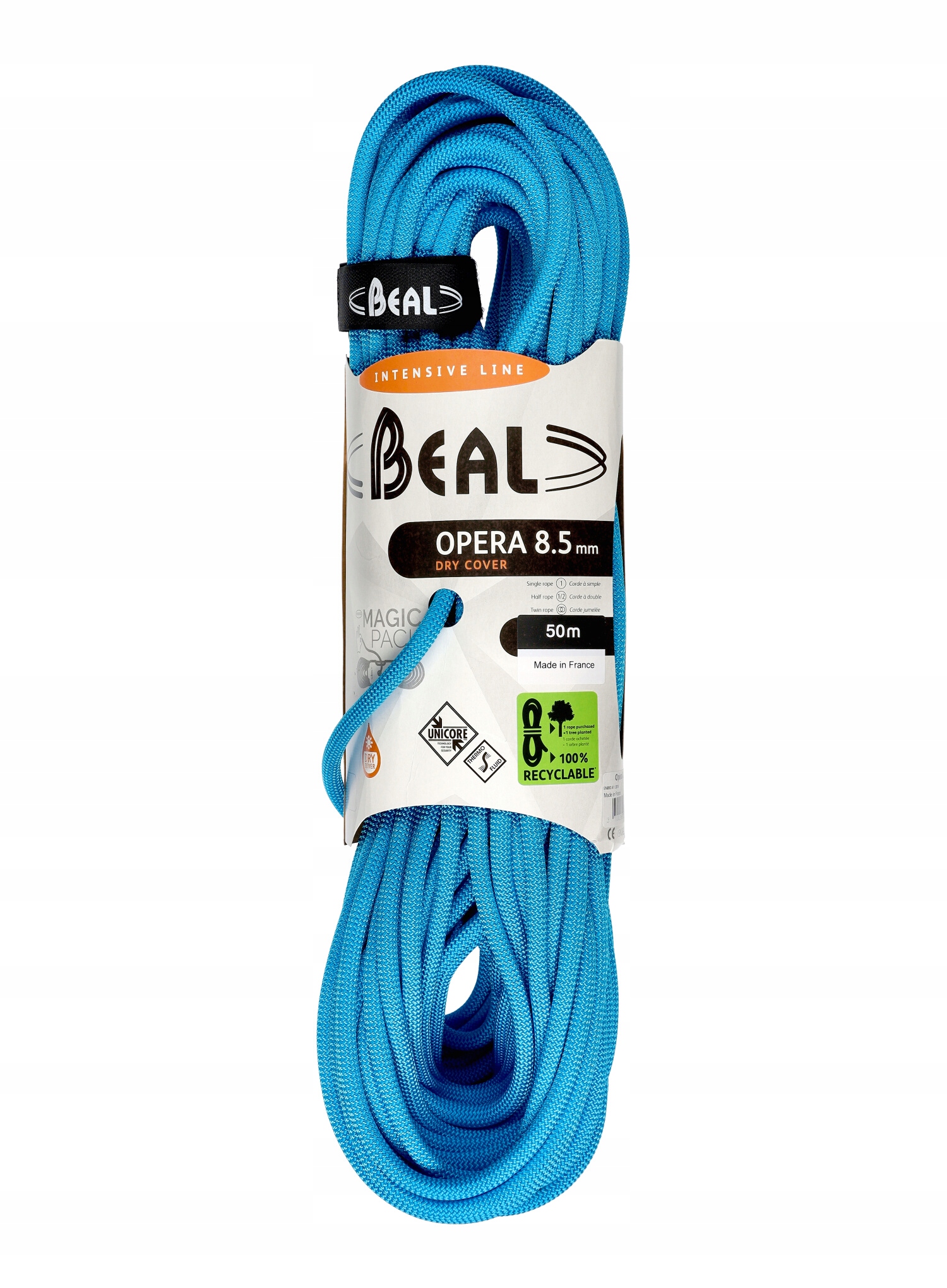 Dynamické lano Beal Opera 8,5 mm 50 m Unicore Dry Cover modré