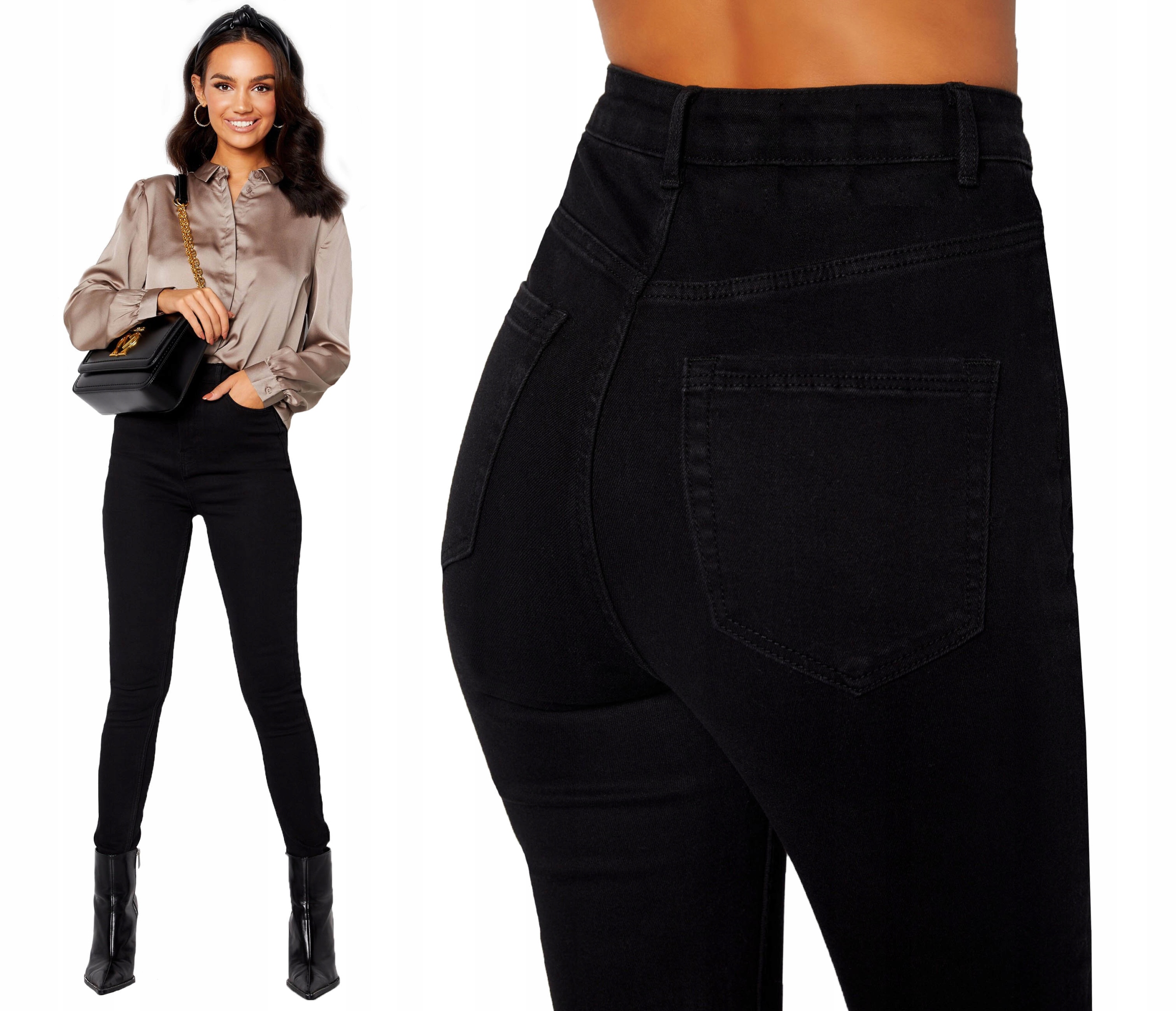 Spodnie Goodies Wysoki Stan Wyszczuplające Rurki Elastyczne Czarne Jeansy