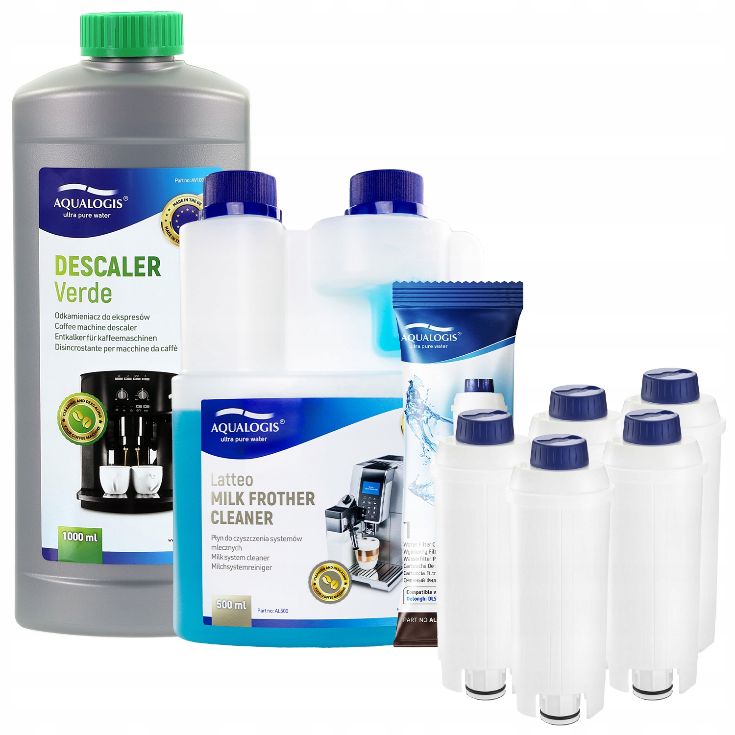 5x Filtr do kávovaru Delonghi AL-S002 Tekutina 500 ml Odvápňovač 1 l