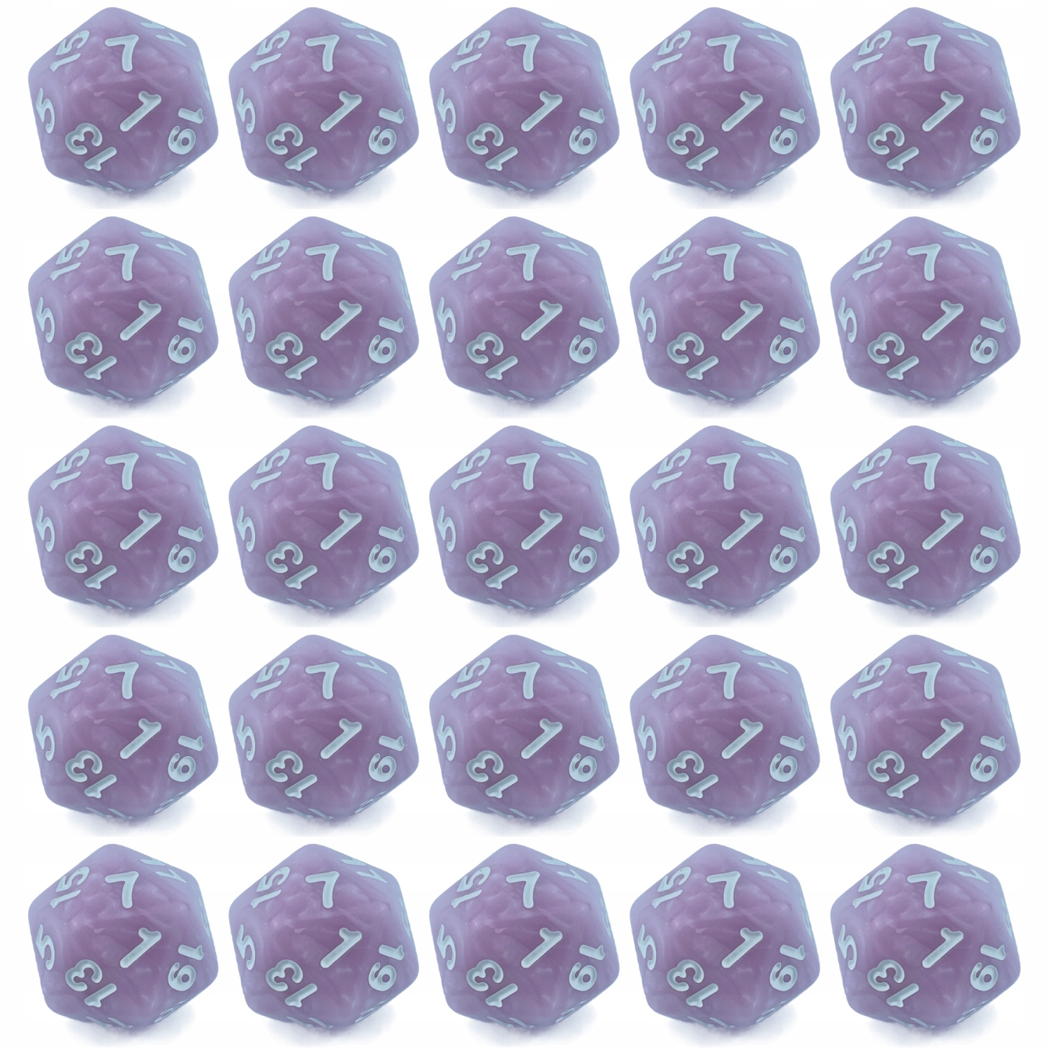 ZESTAW 25 KOSTEK K20 RPG RÓŻANY GAJ KOŚĆ DWUDZIESTOŚCIENNA