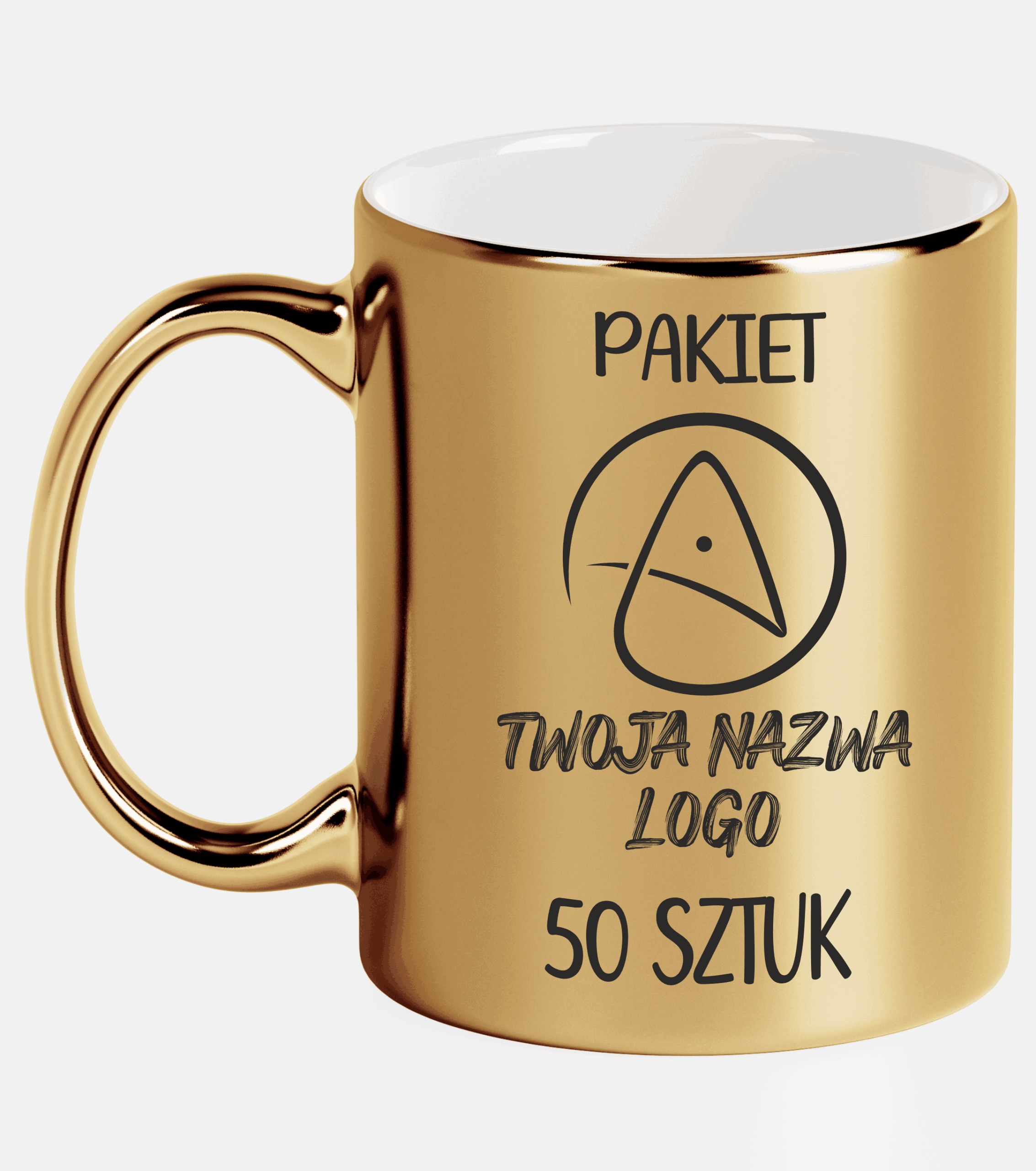 Kubek Reklamowy Z Nadrukiem Logo Złoty Napisem Dla Firmy Szkoły 50SZT