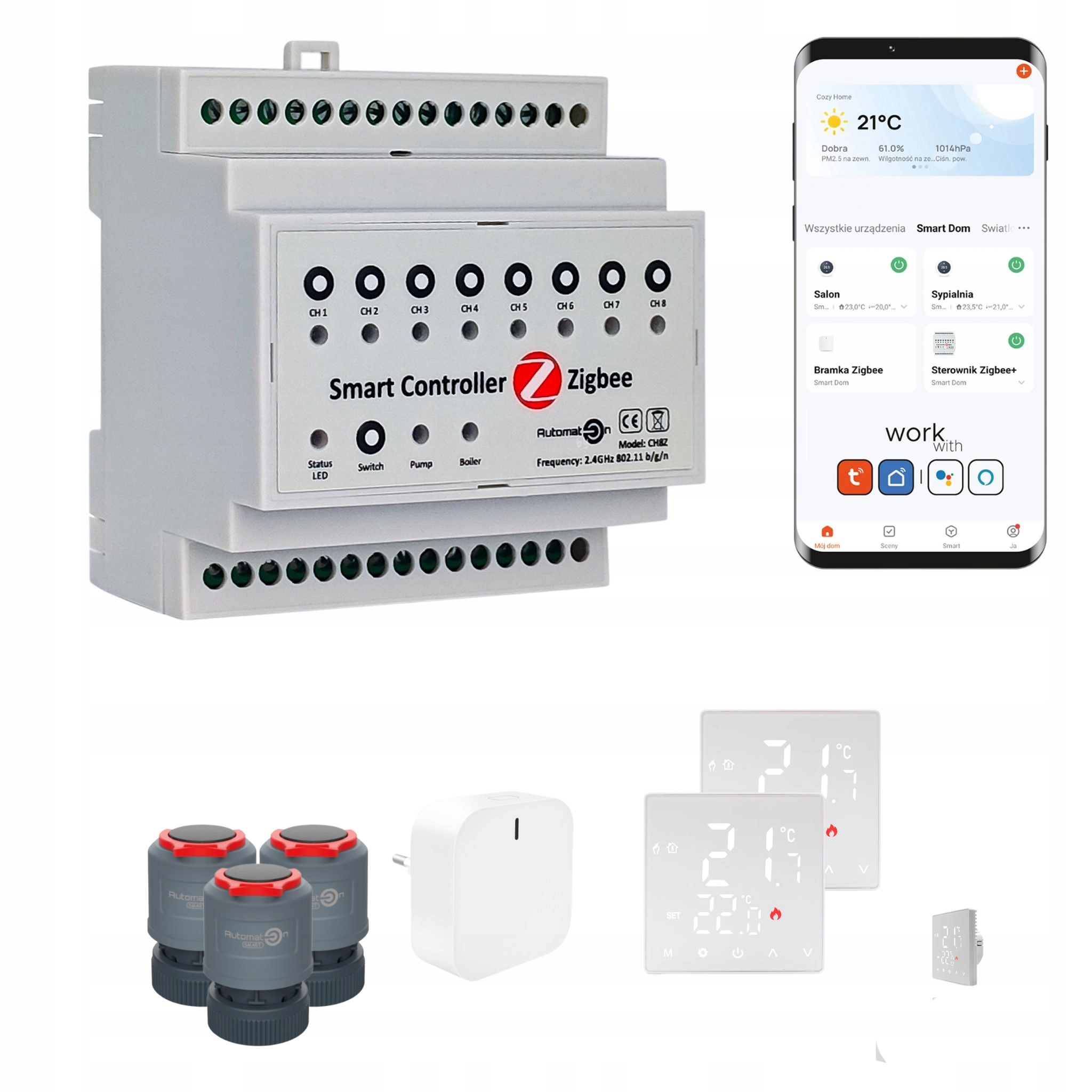 Sada na vykurovanie podlahy Zigbee Tuya CH8Z, 3 miestnosti, termostaty Std