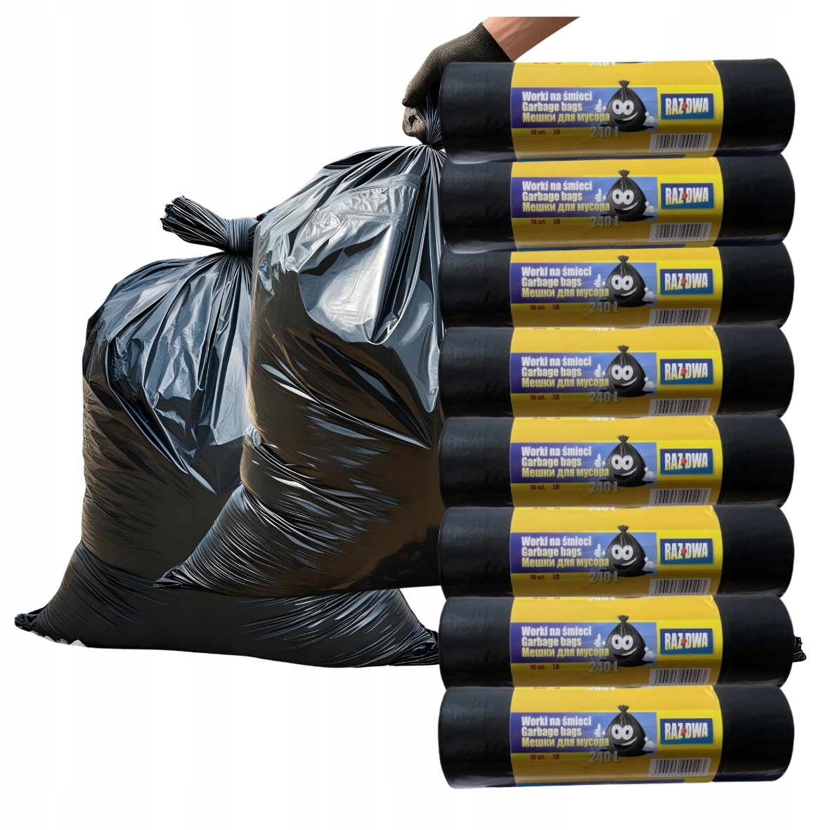 Sáčky na odpadky 240L 10 ks Velké, silné, univerzální Ekologické 8 rolí