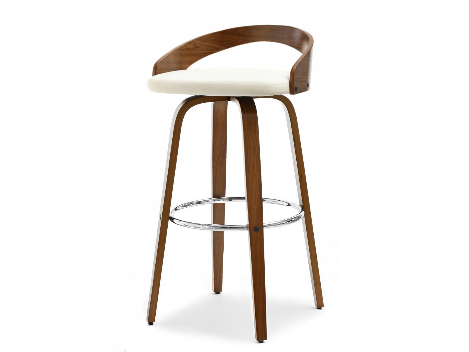 KRZESŁO BAROWE Z OBROTOWYM SIEDZISKIEM Z DREWNa NR 38 ORZECH KREM EKOSKÓRA Szerokość mebla 48 cm