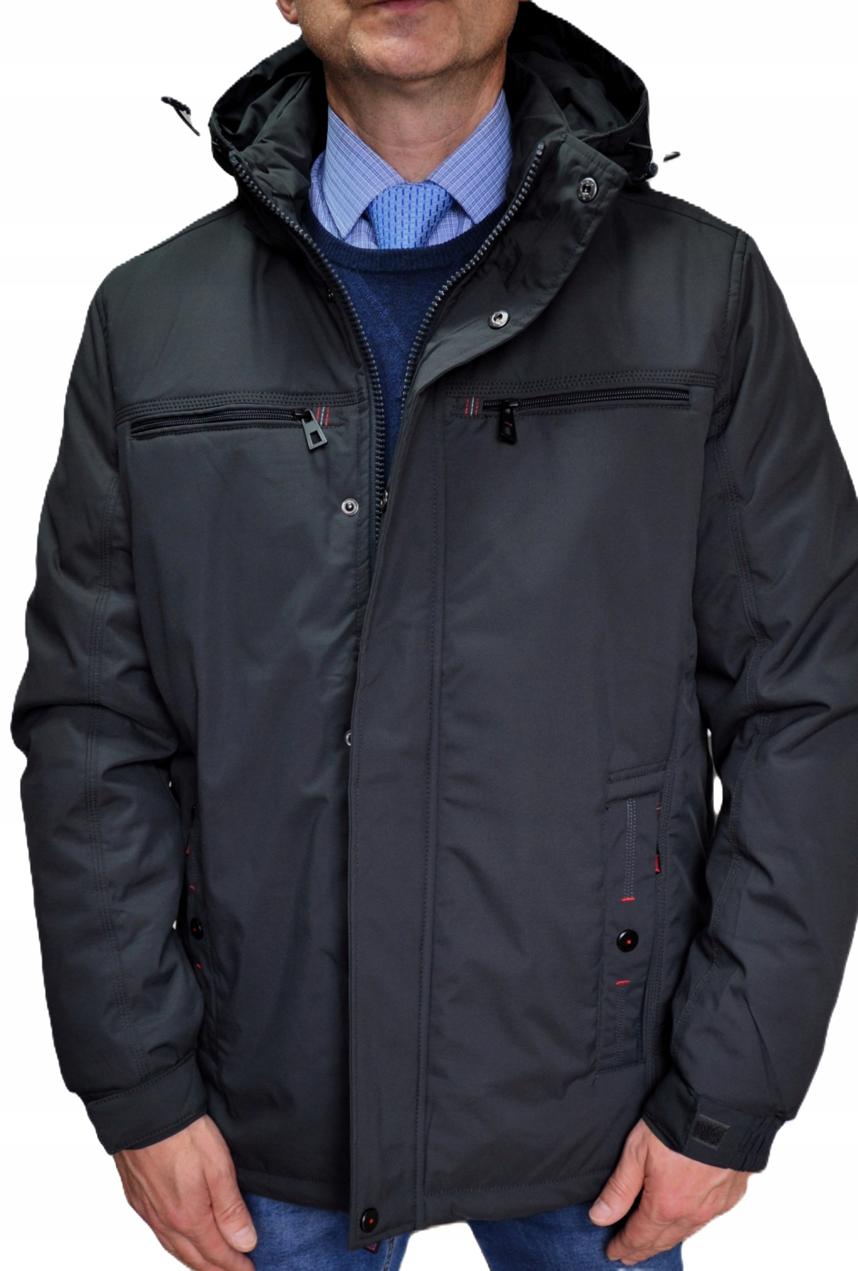 Pánská zimní lehká teplá bunda s odnímatelnou kapucí Grafit