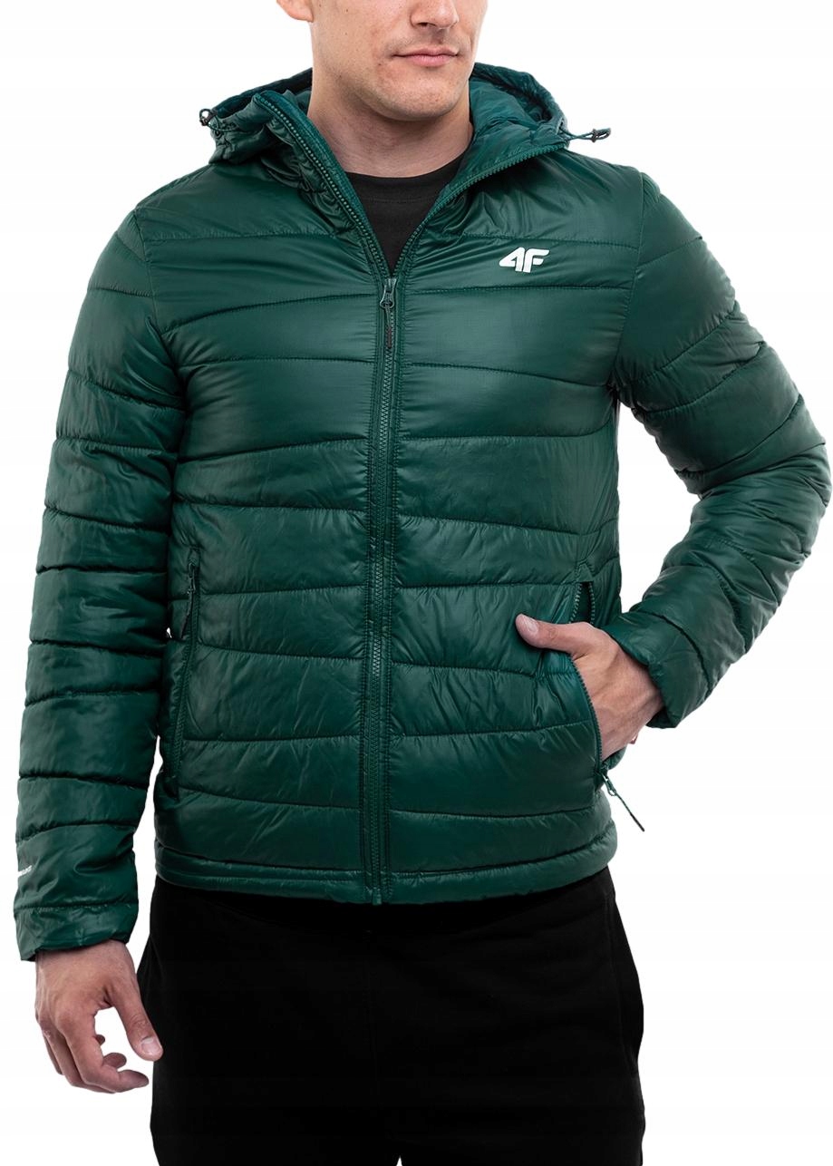 4F pánská bunda s kapucí, rozepínací, prošívaná, pohodlná, vel.