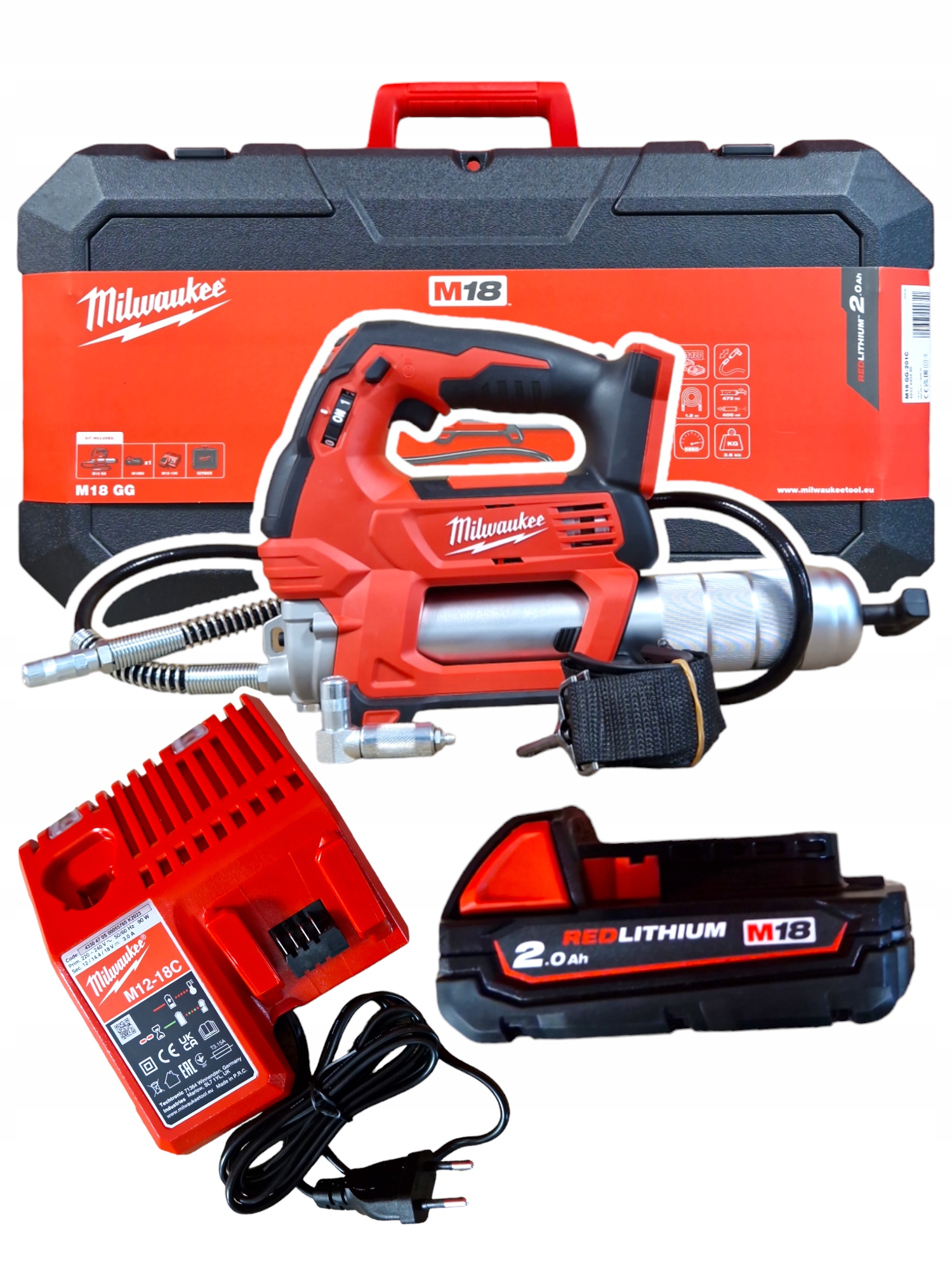 Milwaukee M18 GG-201C Mazací stroj Mazacia Pištoľ 690bar 1x 2.0Ah Sada