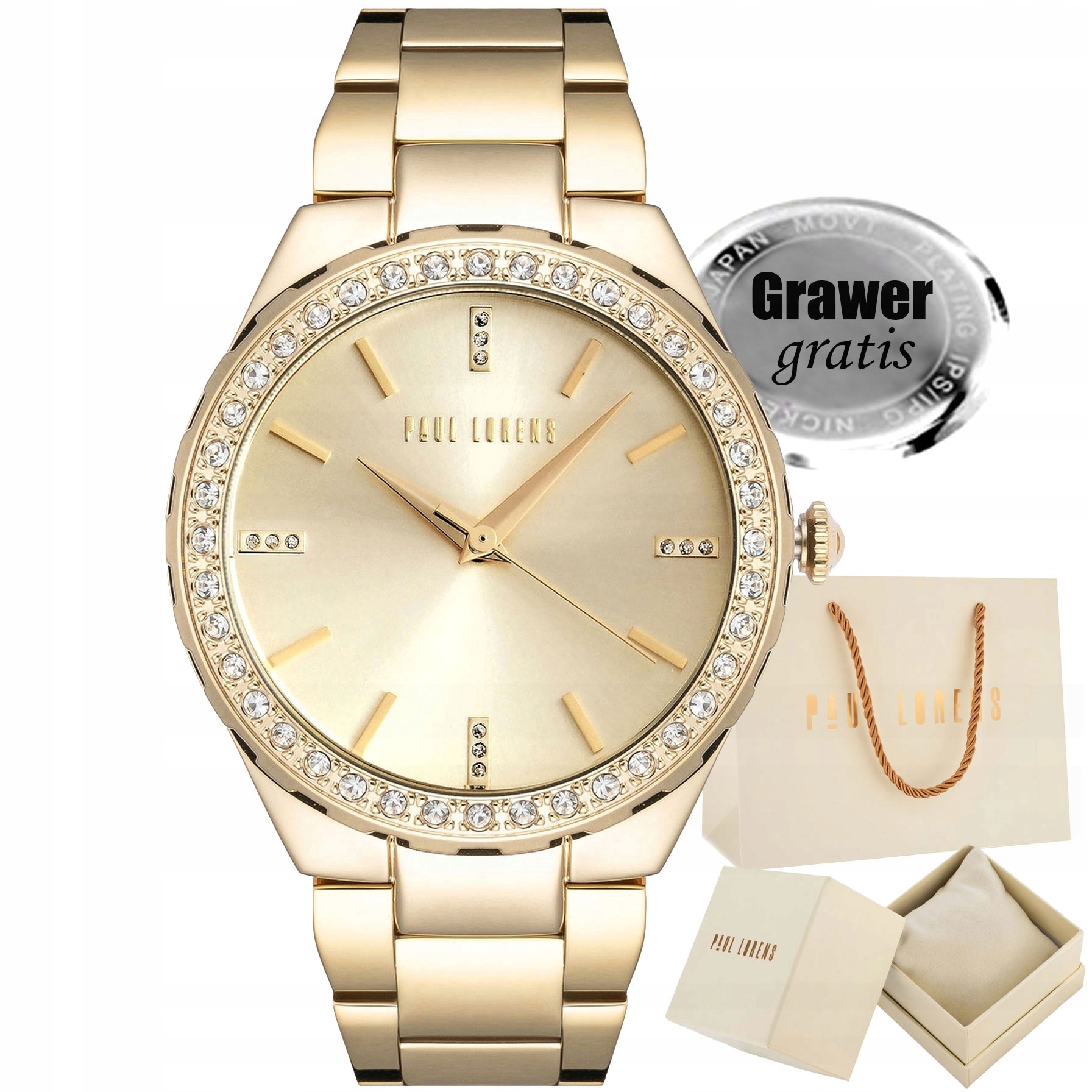 Dámské hodinky Paul Lorens Carmen zlaté zirkony Elegantní s gravírováním