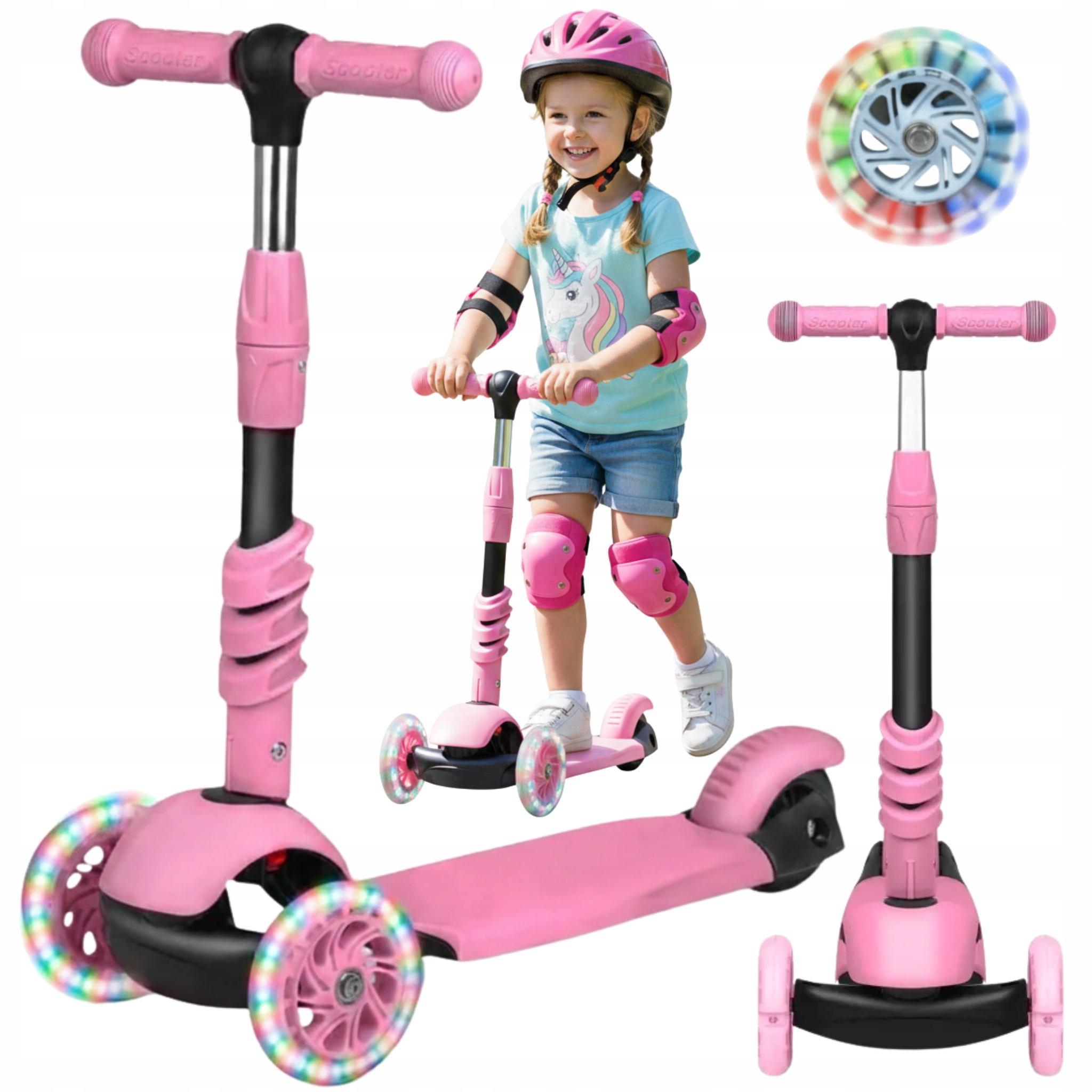 Hulajnoga balansowa dla dzieci Led trójkołowa różowa jeździk regulowana