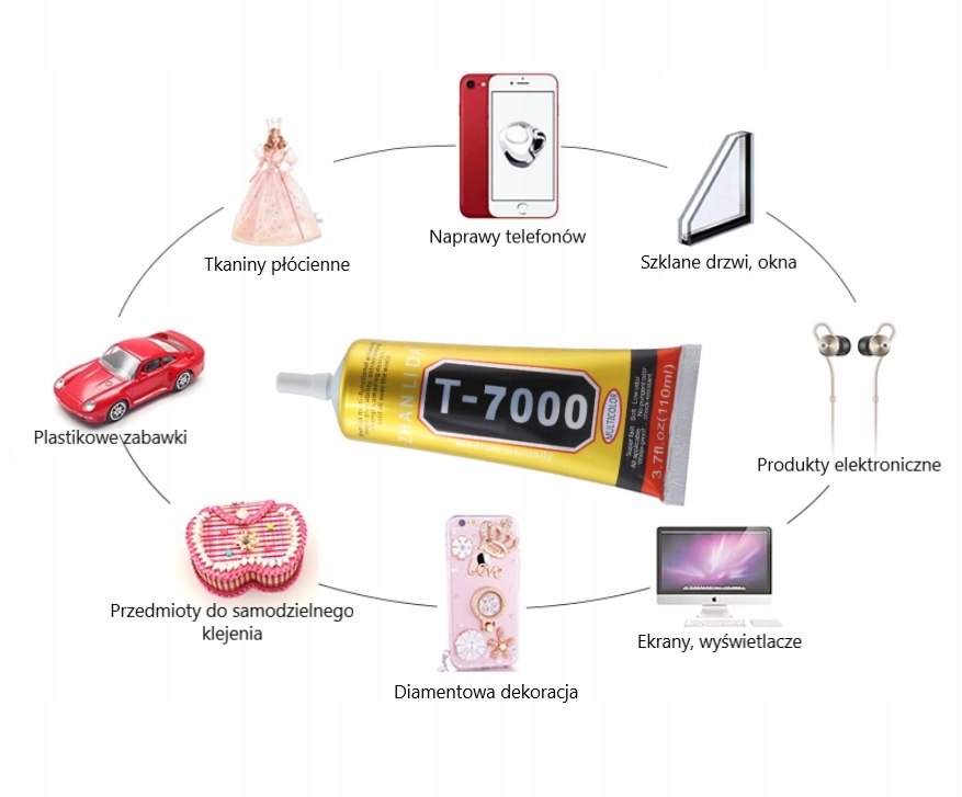 KLEJ MONTAŻOWY T7000 WYŚWIETLACZ RAMKA DOTYK 15ML CZARNY Waga produktu z opakowaniem jednostkowym 0.15 kg