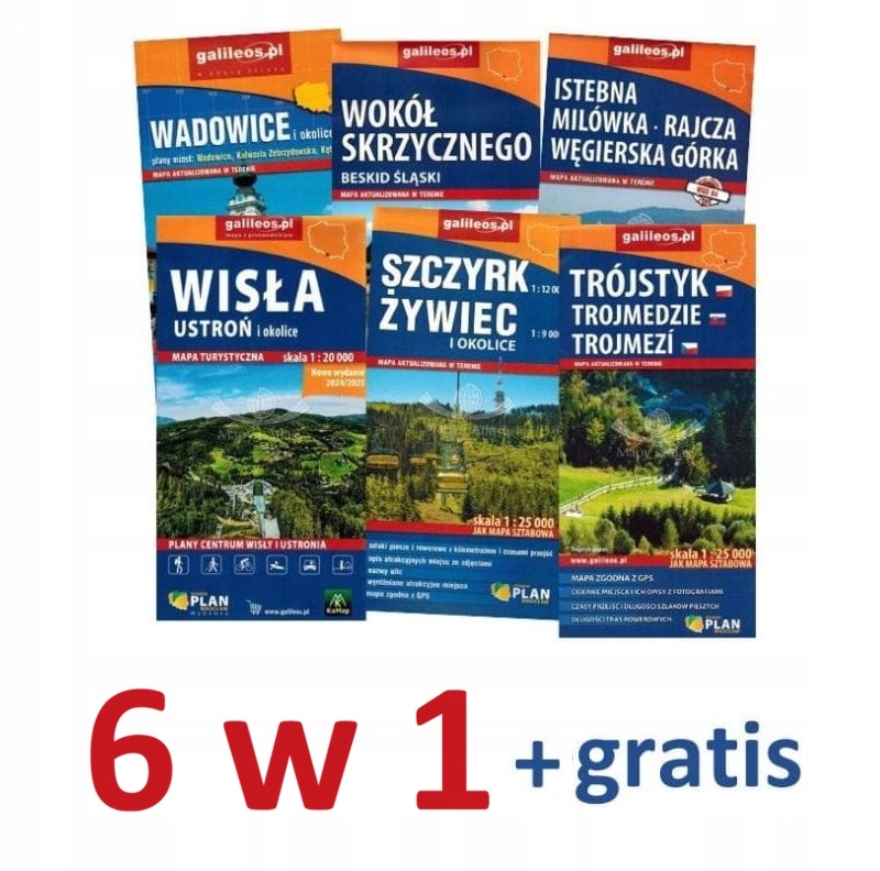 BESKID ŚLĄSKI KOMPLET ZESTAW MAPA TURYSTYCZNA x 6 GALILEOS