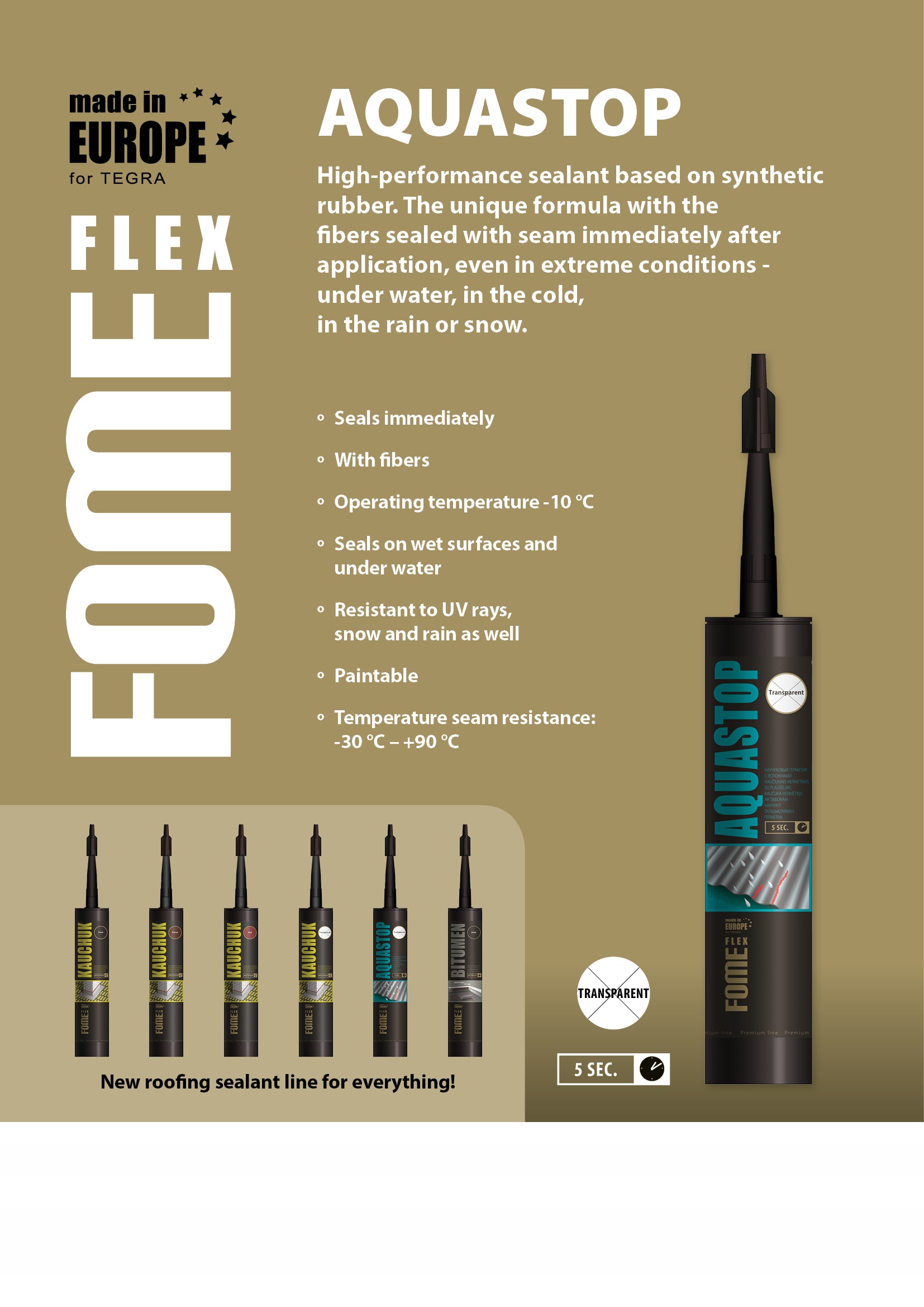 Uszczelniacz dekarski kauczukowy z włóknami 300ml AQUASTOP Fome Flex Pojemność 0.3 l