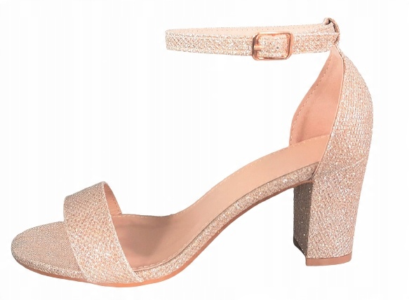 

Złote Buty Brokatowe Sandałki 7 cm Słupek 40