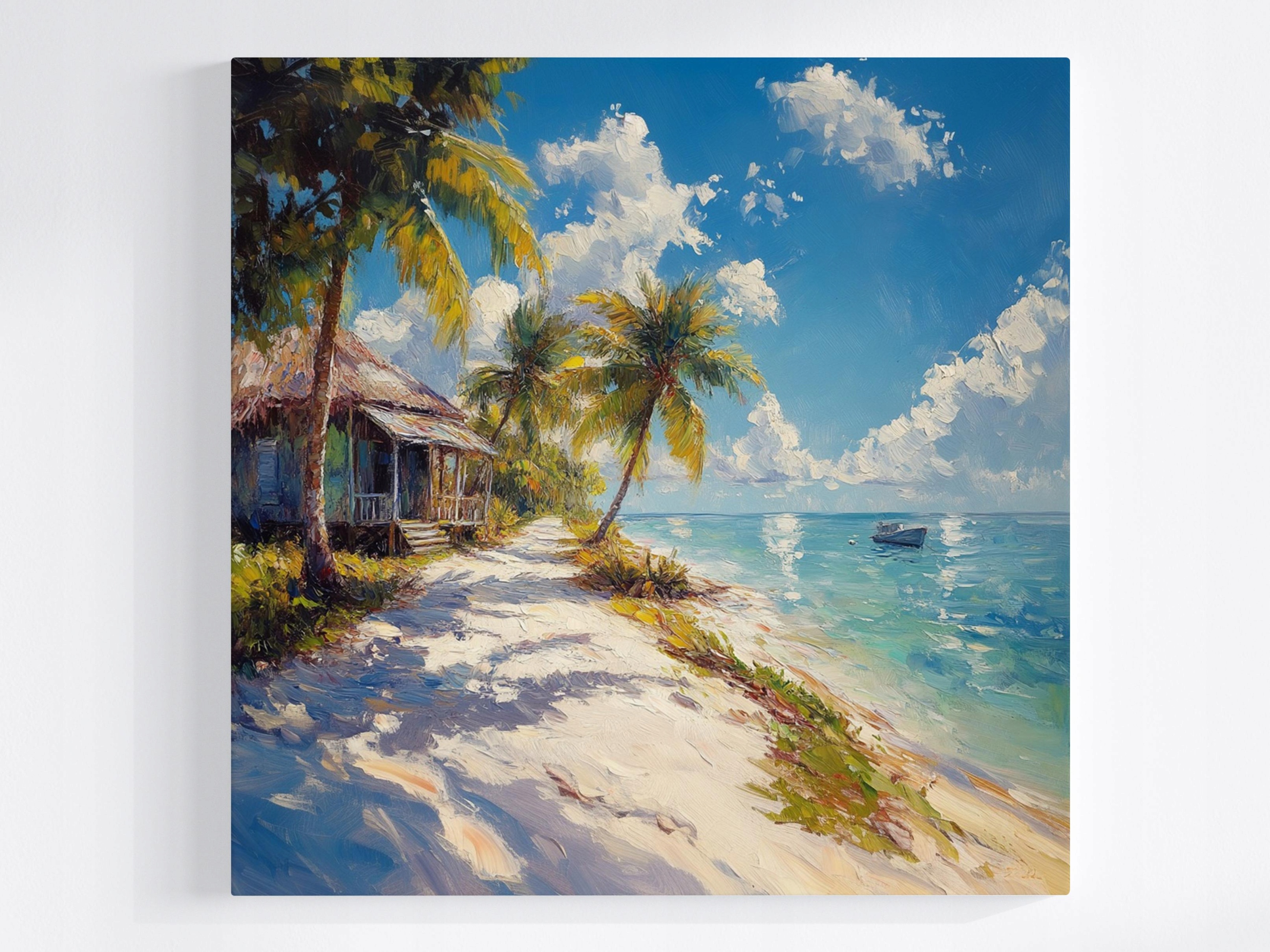 Obraz Na Plátně Canvas Krajina Havaj Oceán Pláž Palmy Chatka 80x80