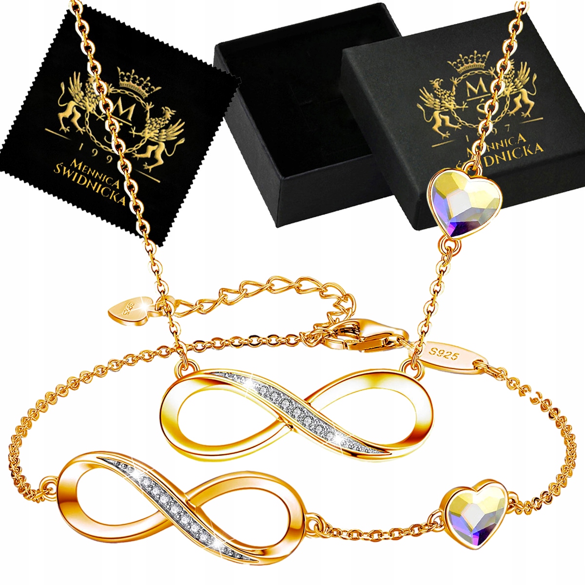 Sada šperků Zlaté Stříbro 925 Náhrdelník Náramek Dárek pro manželku