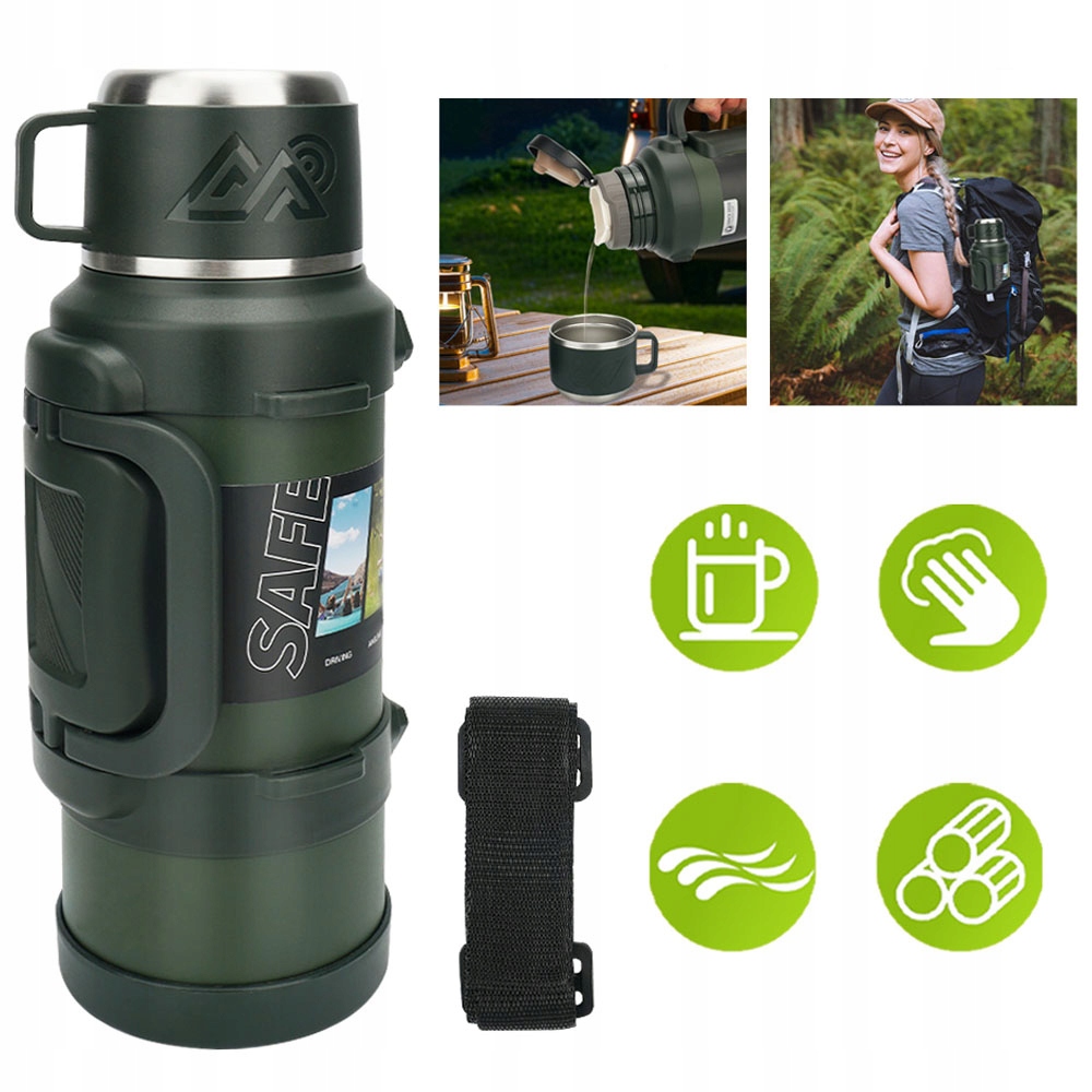 Termoska 2000ML Ocel 316 S Filtrem Na Čaj, Zelená Turistická