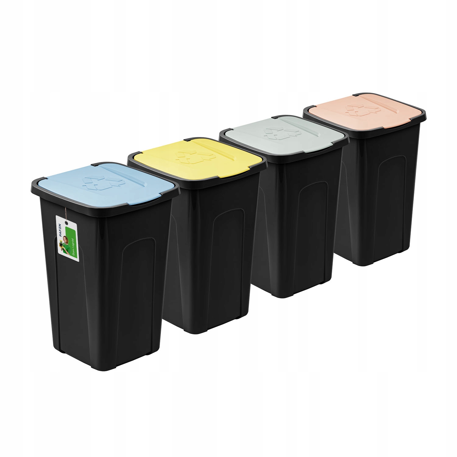 4X Koše na odpadky Šedé 50L Žlutá, Zelená, Modrá, Hnědá