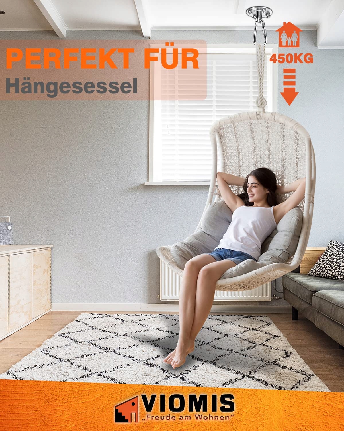 VIOMIS Zestaw 2 Haków Sufitowych Stal Nierdzewna 360° 450kg Beton Drewno — miniatura 7