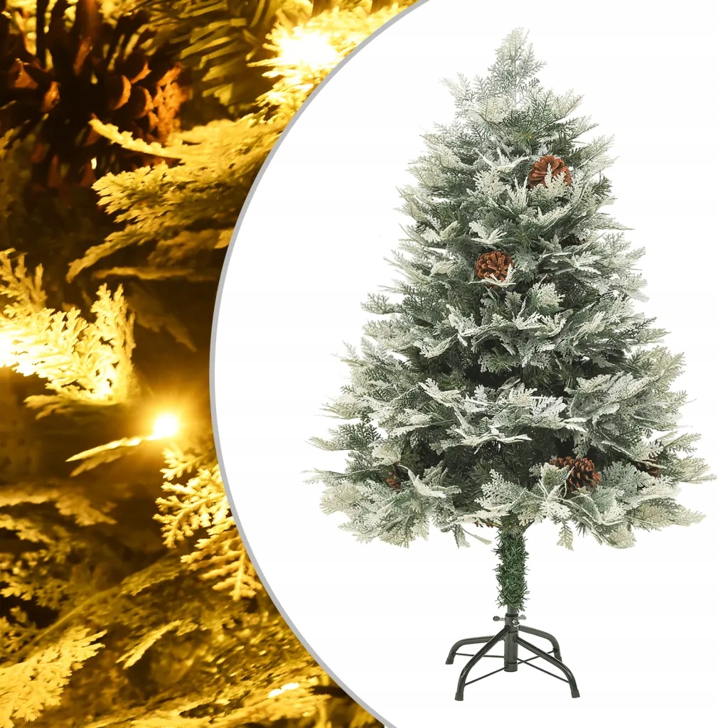 Vánoční stromek s Led a borovými šiškami zelený 150 cm Pvc a Pe Zelená 3442