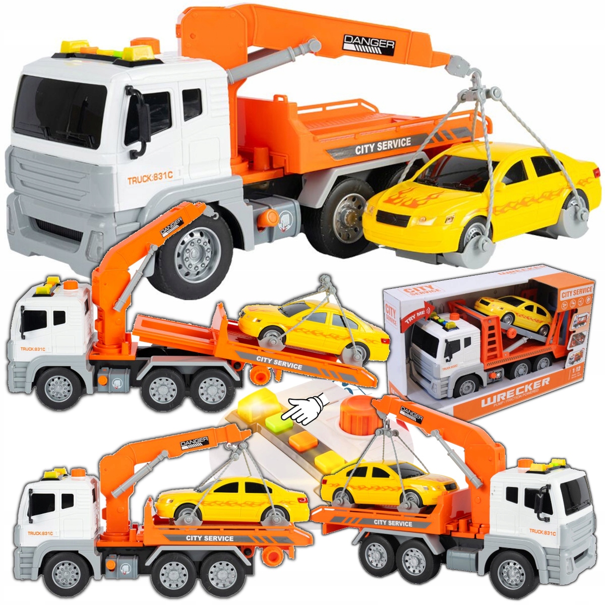 SAMOCHÓD AUTO POMOC DROGOWA LAWETA PODNOŚNIK CIĘŻARÓWKA NAPĘD AUTKO OSOBOWE Skala 1:12