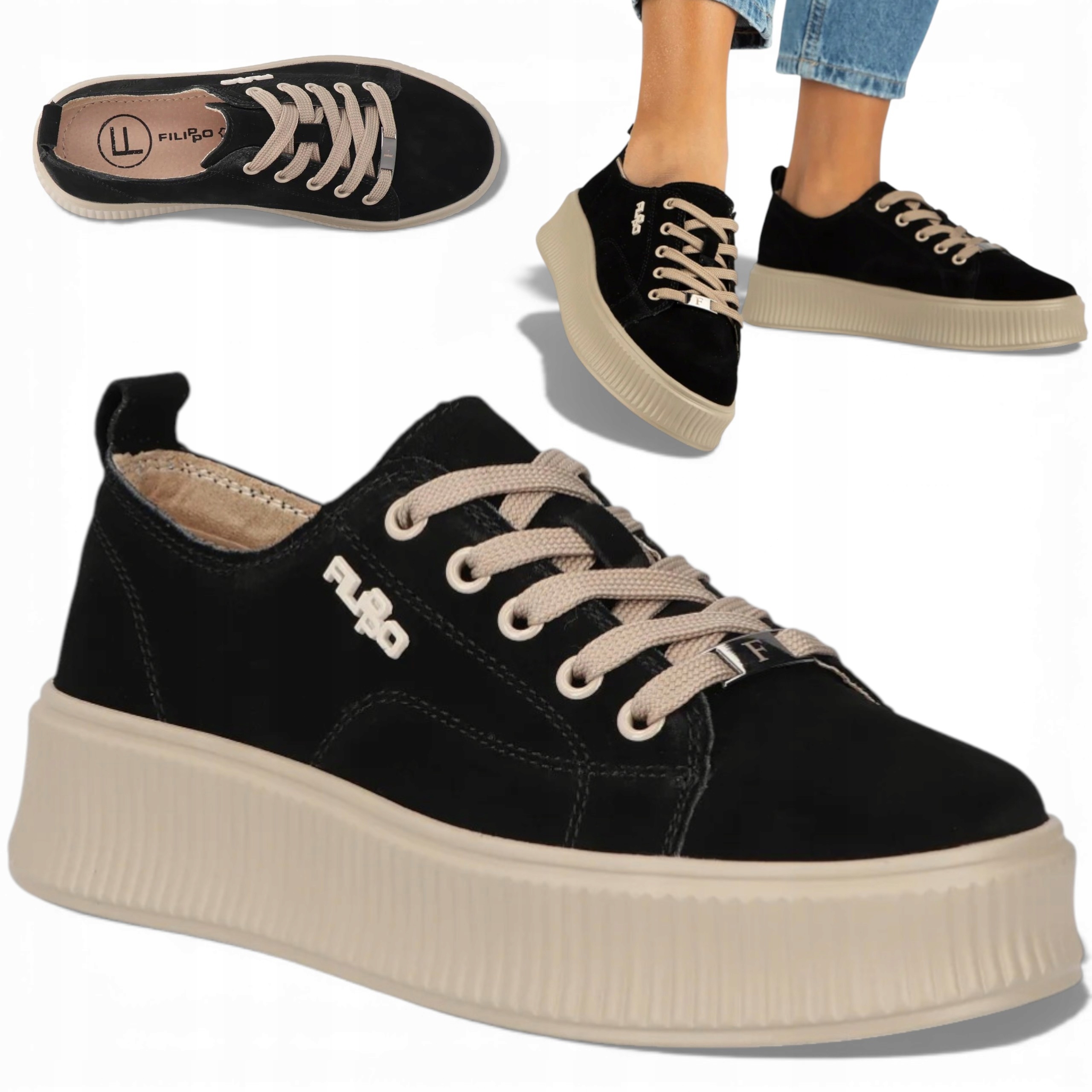 Dámské kožené tenisky 41 Filippo Polobotky Pohodlné Šněrovací Platforma