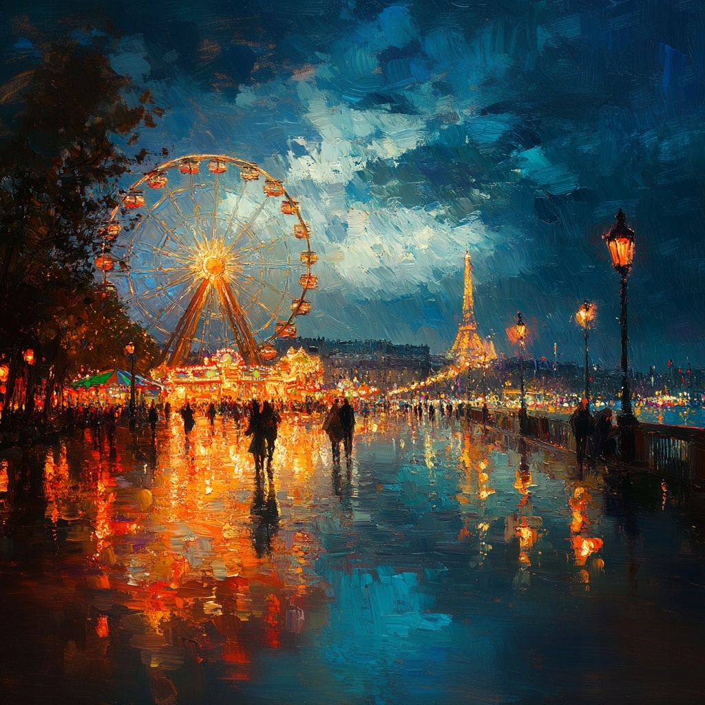 Obraz Na Plátně Canvas Město Paříž Noc Lunapark Ďábelský Mlýn 80x80