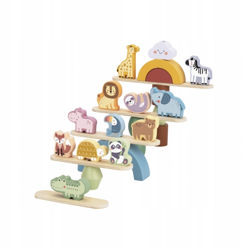 DREWNIANE ZWIERZĘTA UKŁADANKA W STOSY BUDOWANIE WIEŻY WOOPIE GREEN FSC Marka Woopie