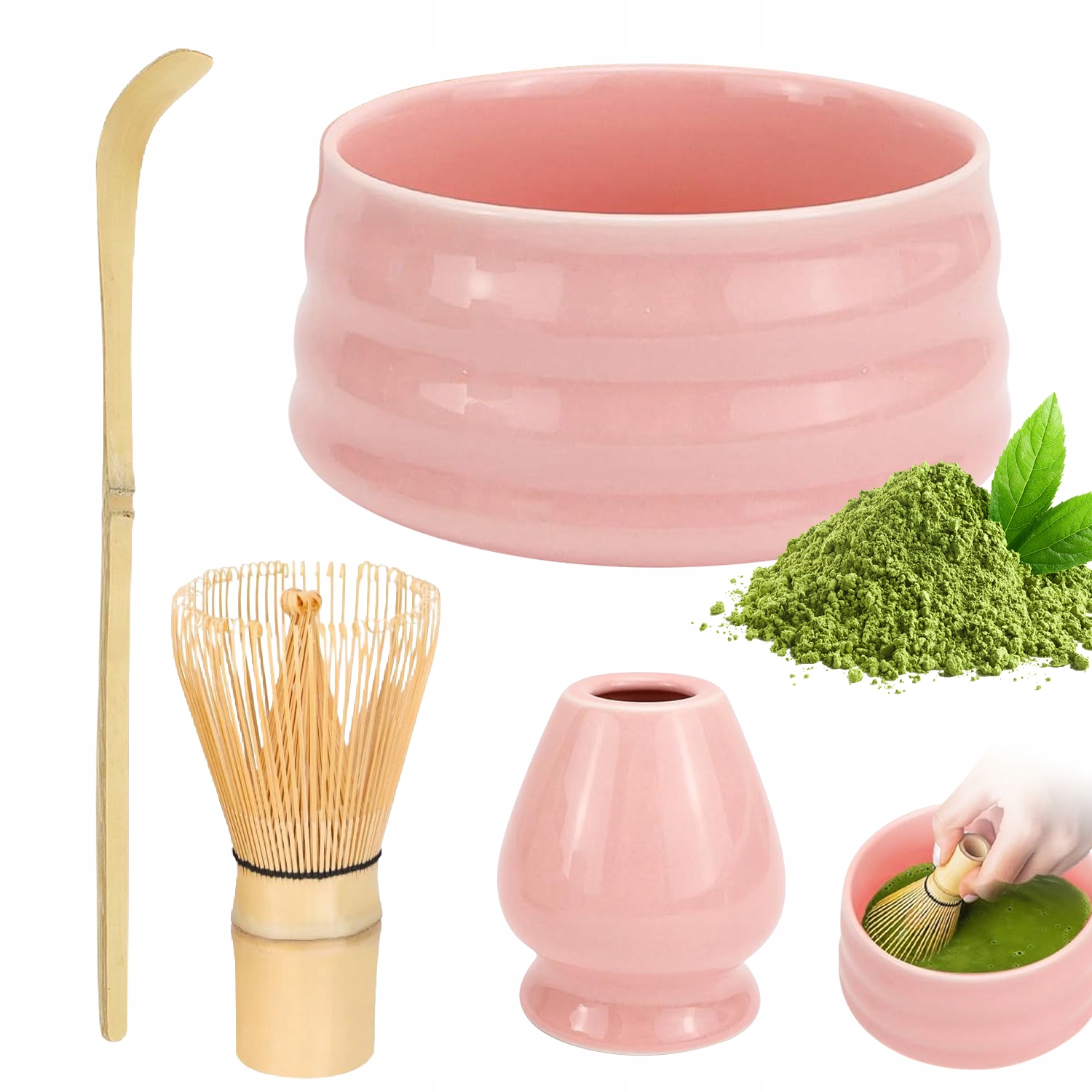 Matcha Ceremoniální Sada S Keramickou Bambusovou Miskou A Lžičkou