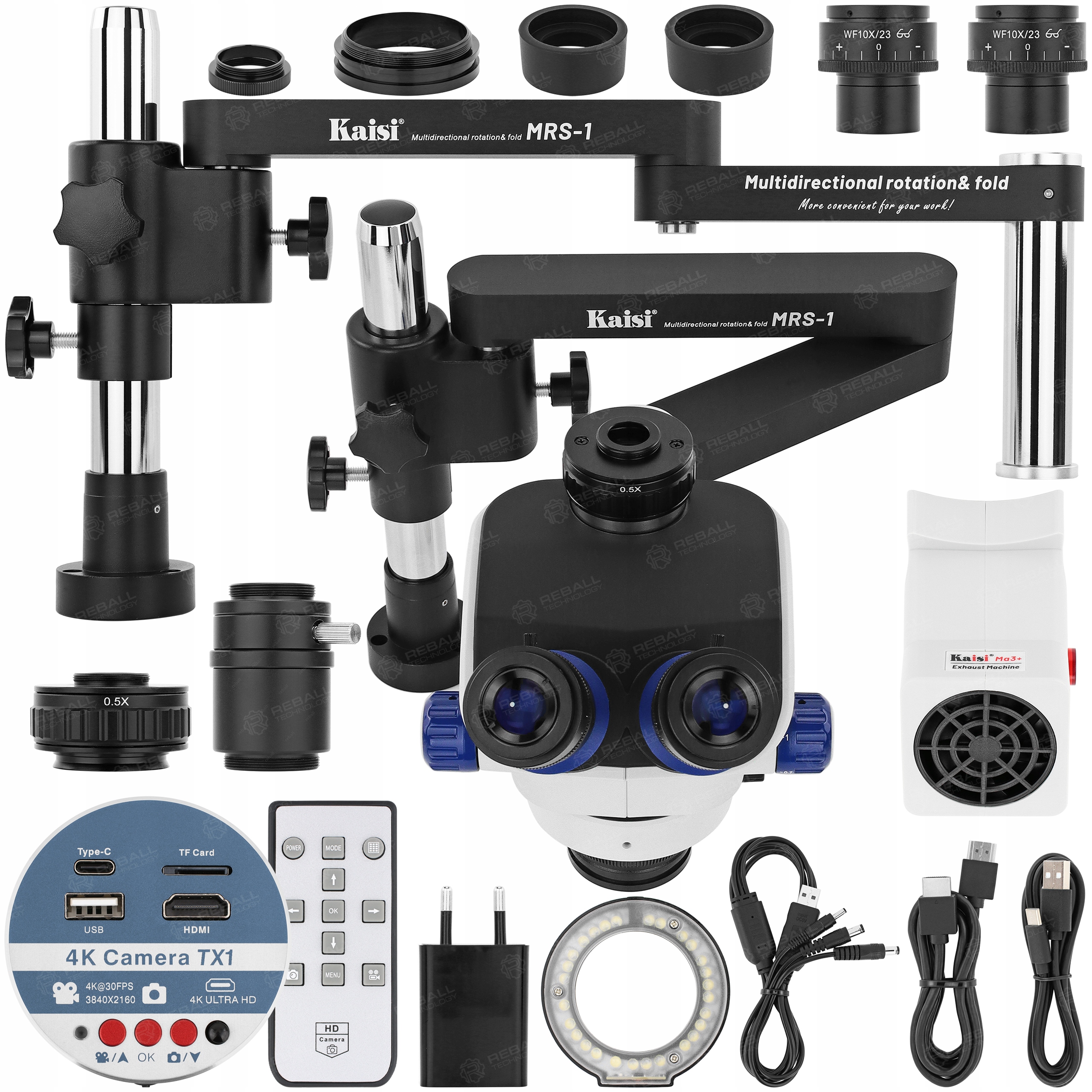 Stereoskopický Mikroskop Trinokular Kaisi TX-350E Držák Na Stůl Kamera 4K
