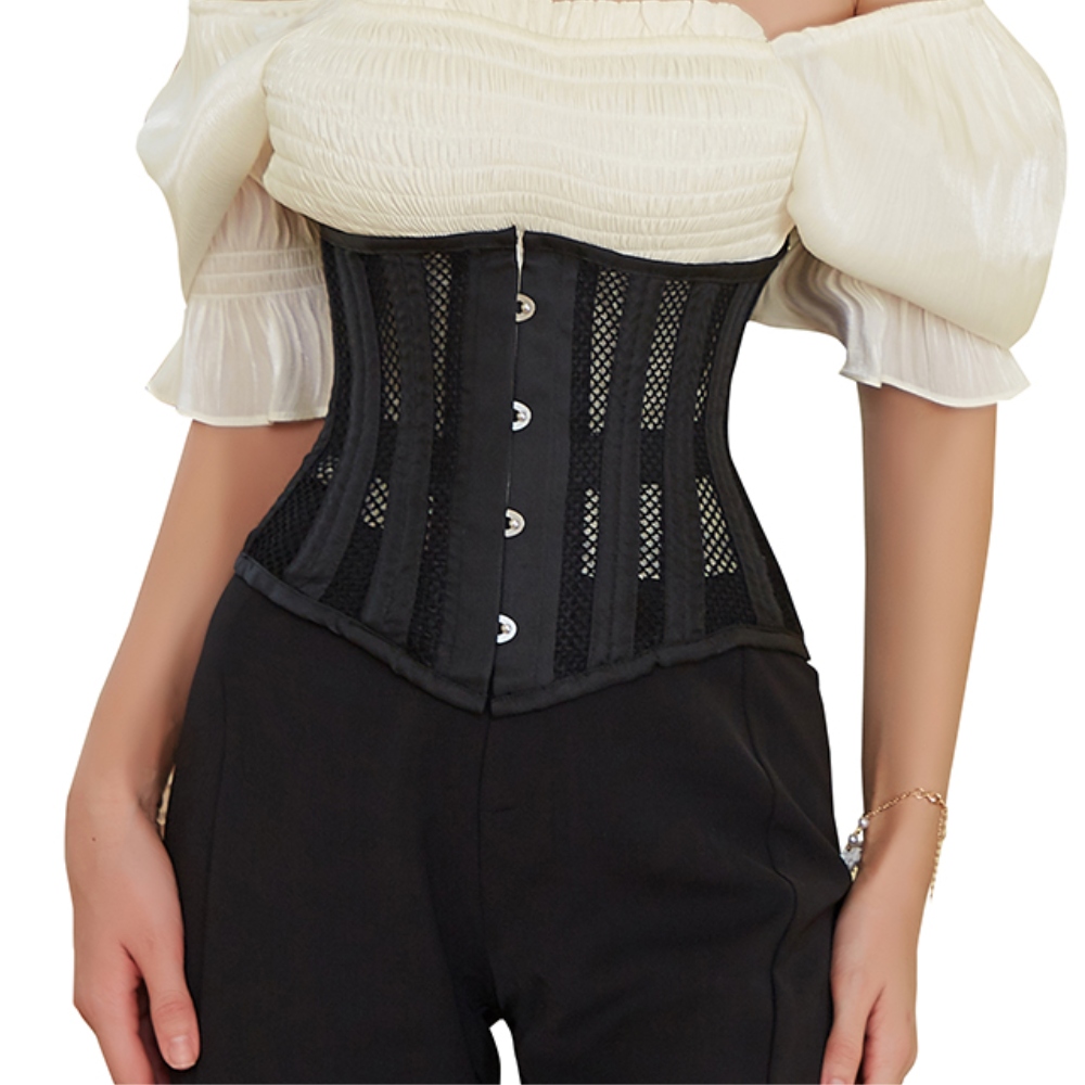Černý síťovaný korzet modelující pas a zeštíhlující břicho XL
