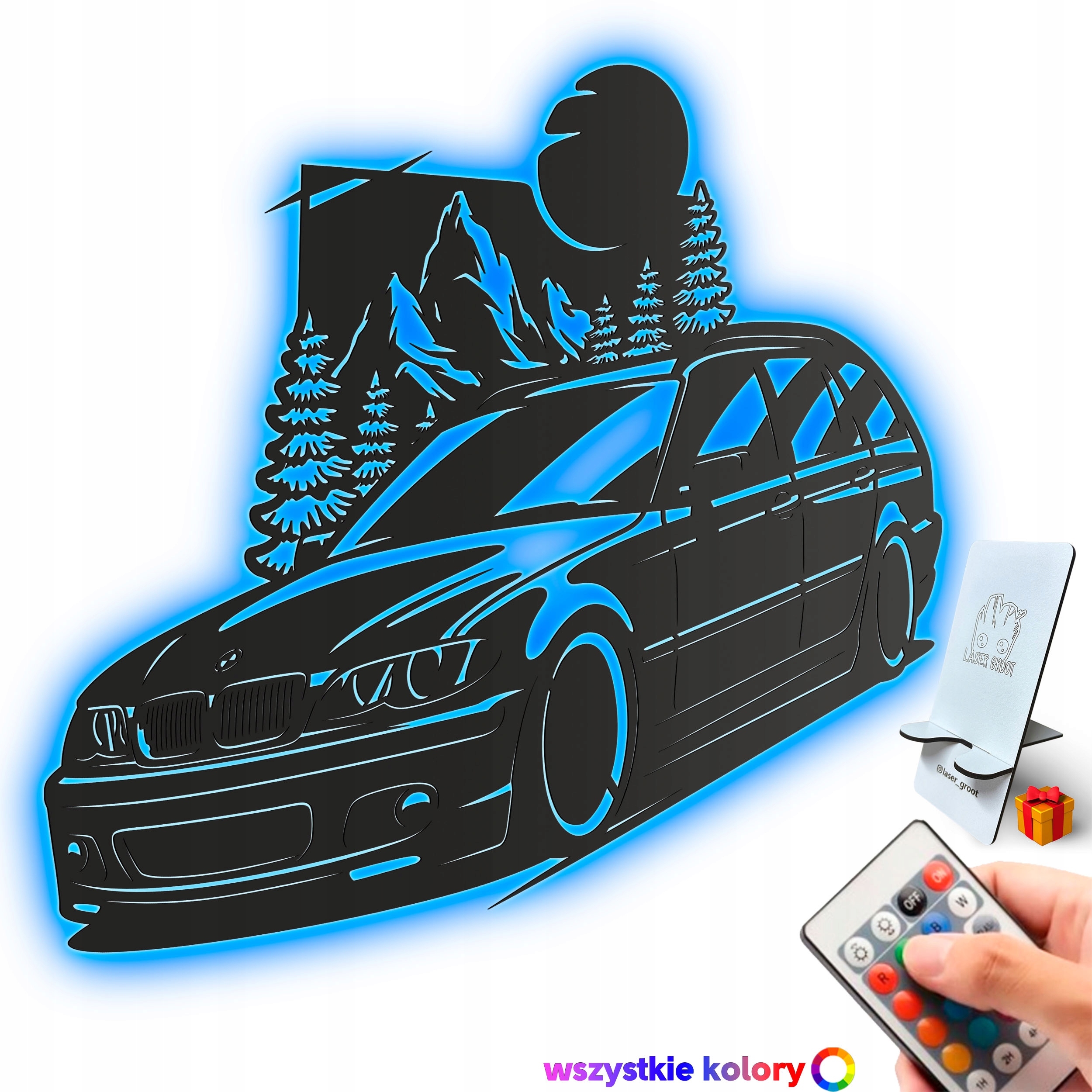 Drevený 3D obraz Bmw E46 Hory Nástenná Dekorácia Nočná Lampa Led XL