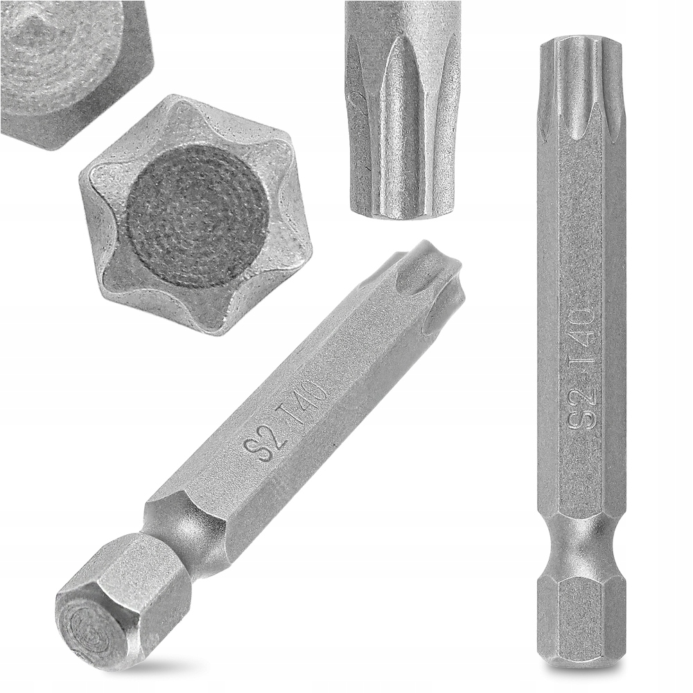 2x Bity Wkrętarki Długie TORX 40 50 mm KOŃCÓWKI MAGNETYCZNE Groty Stalowe Długość bitu 50mm