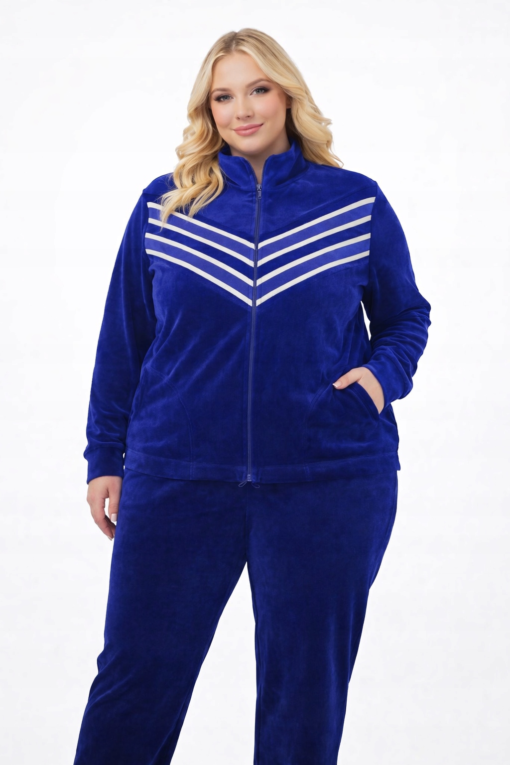 Velurový komplet 2XL Plus Size bavlněný Polský teplý chrpa 46 48