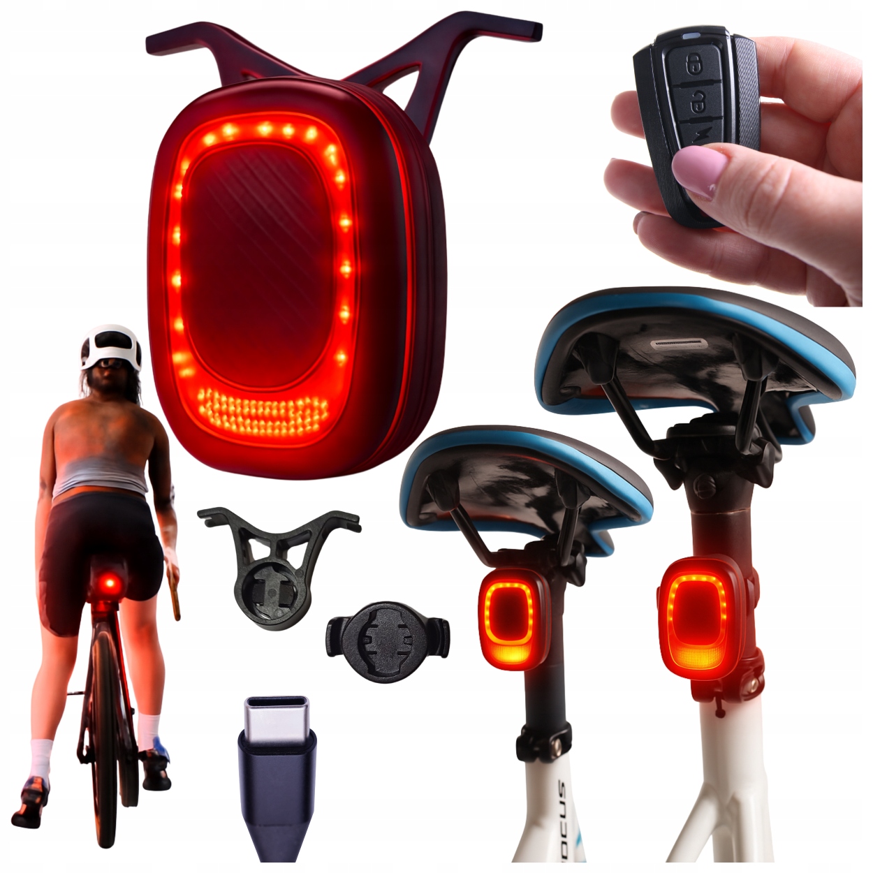 Alarm Rowerowy na Pilota Lampka Rowerowa z Alarmem do Roweru Tylna Led Usb