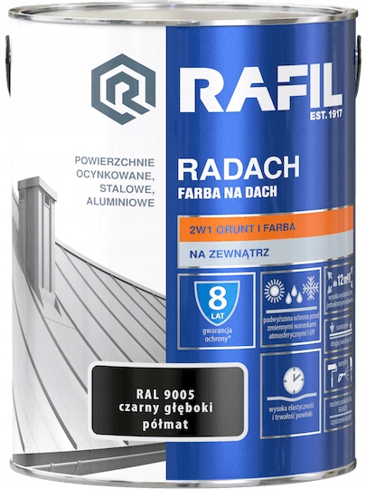 RAFIL RADACH FARBA NA DACH CZARNY GŁĘBOKI RAL9005 PÓŁMAT 5L