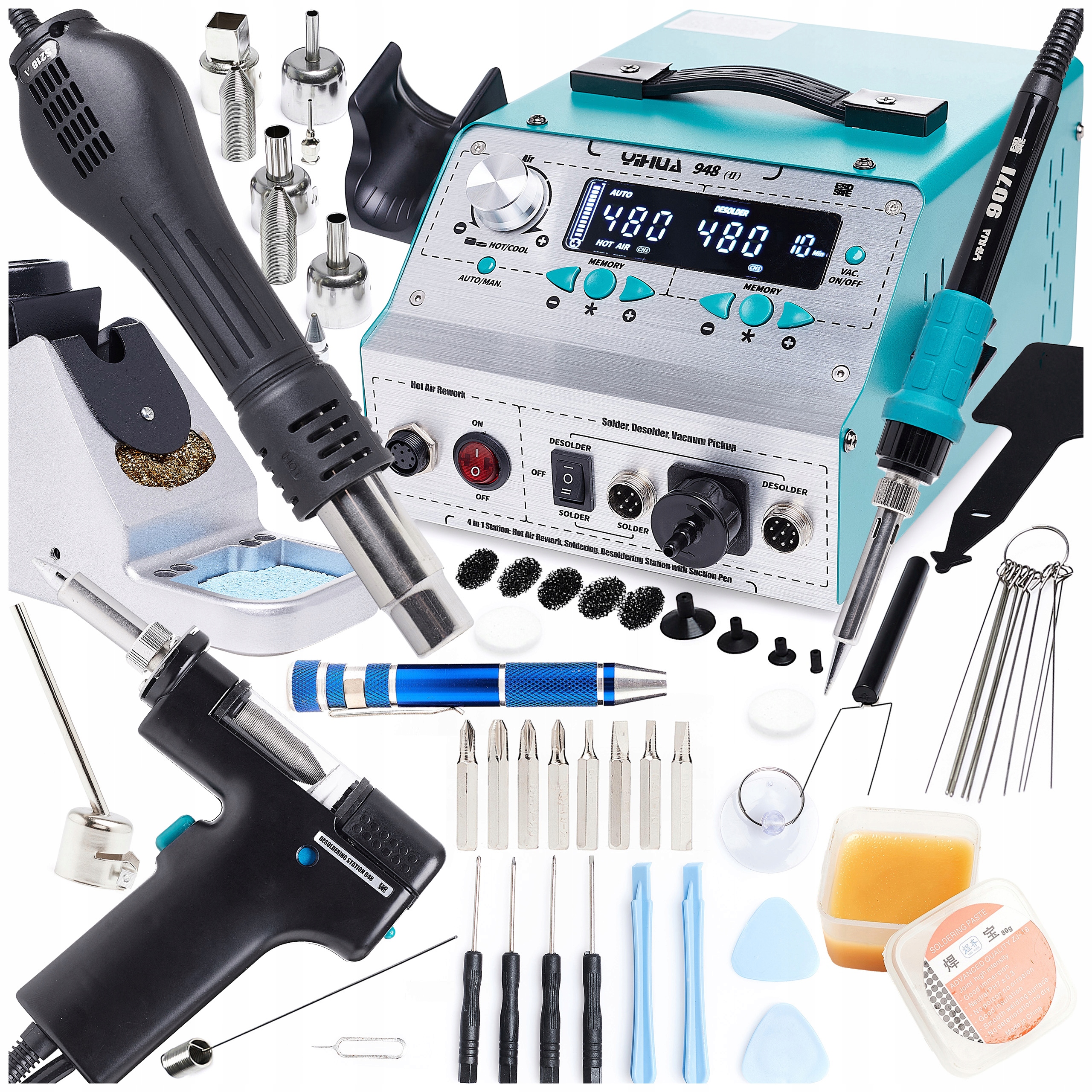Pájecí Stanice 4V1 Yihua 948 II Hot Air Odpáječka Sada Esd Servis
