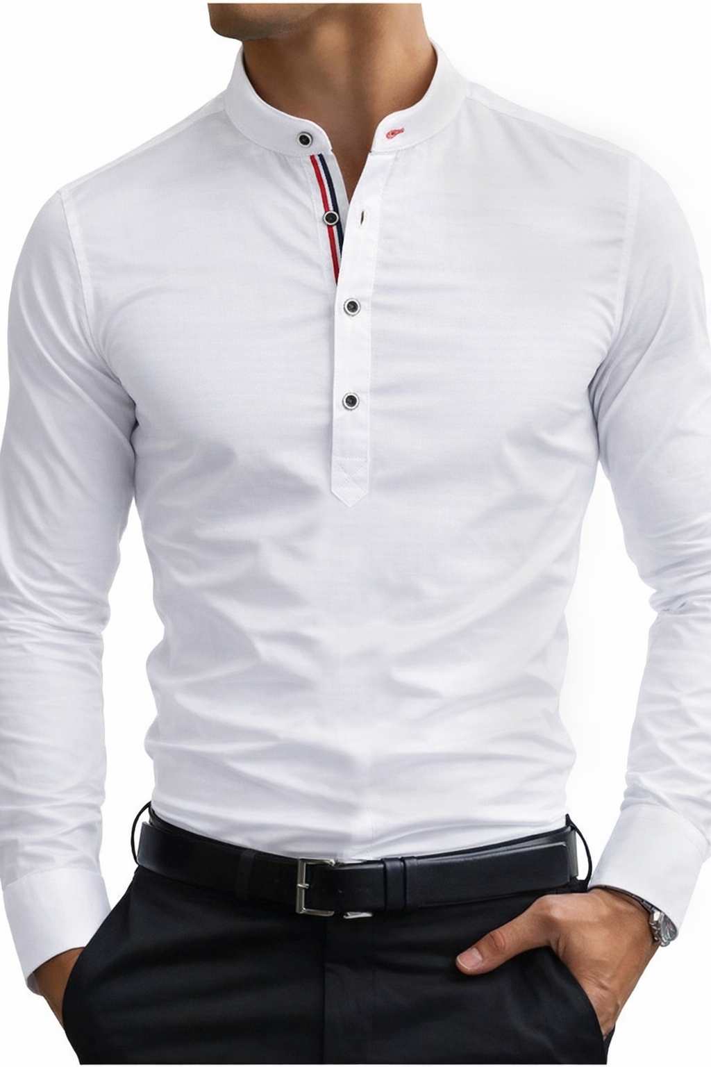 Koszula Męska Stójka do Garnituru, Spodni Bawełniana