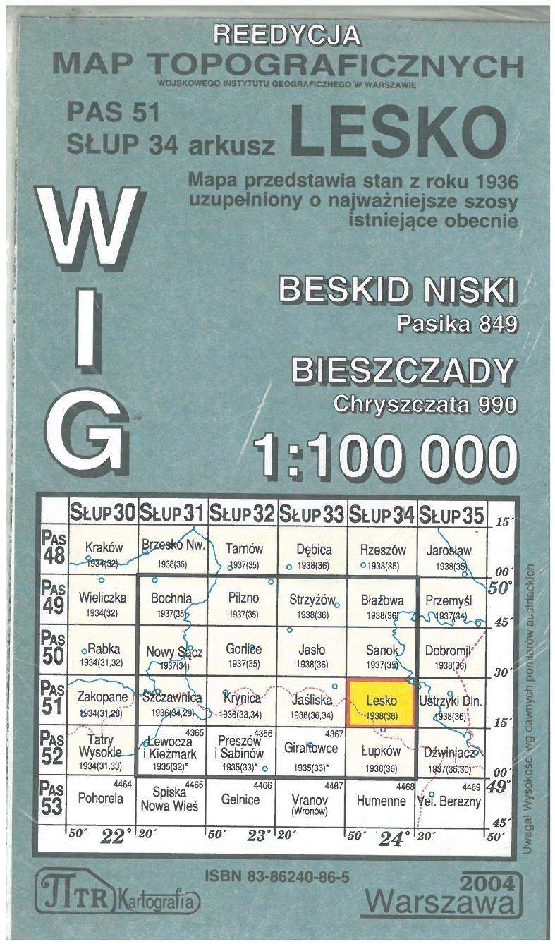Lesko mapa topograficzna 1:100 000