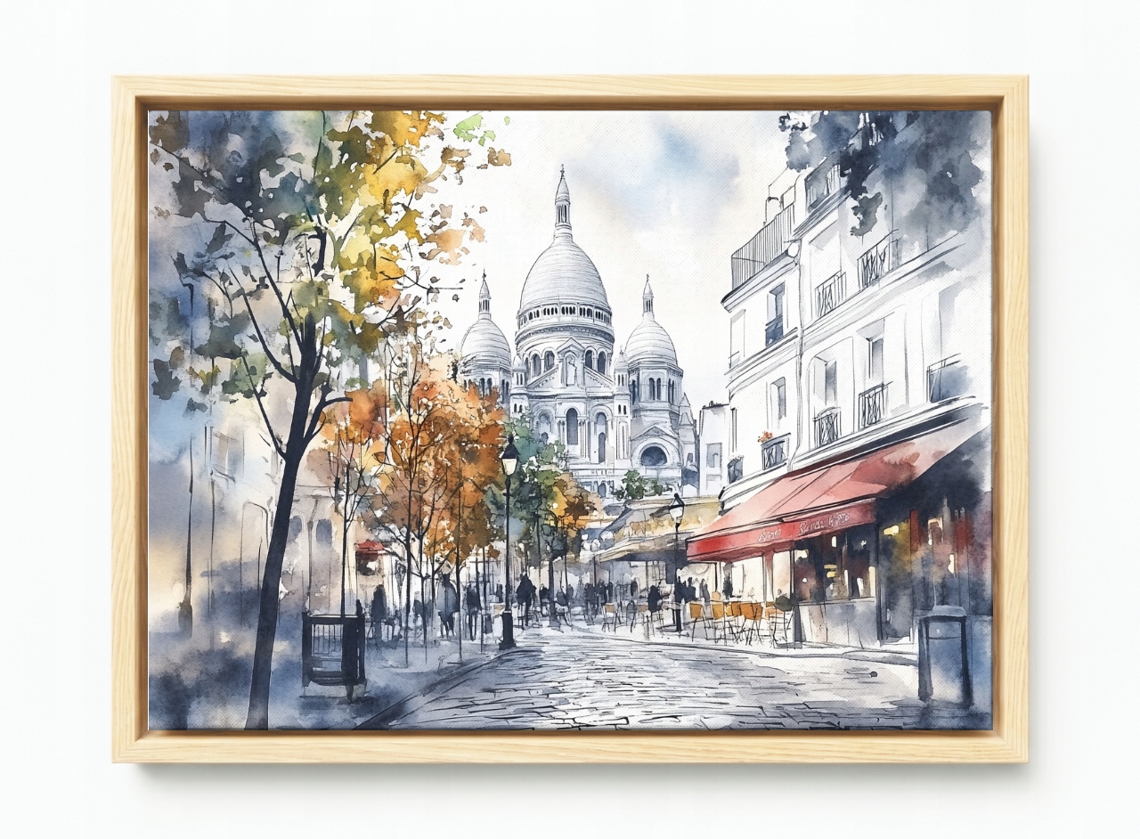 Obraz Rama American Box Paříž Montmartre Sacre Coeur Bazilika Cafe 60x40