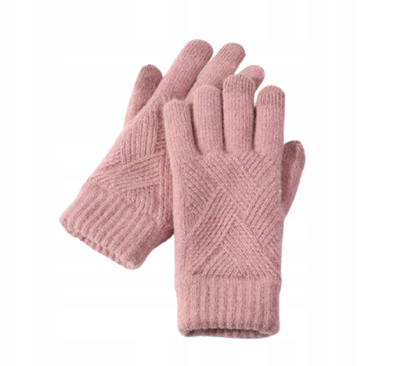 RĘKAWICZKI ZIMOWE DAMSKIE CIEPŁE GRUBE RÓŻOWE DOTYKOWE