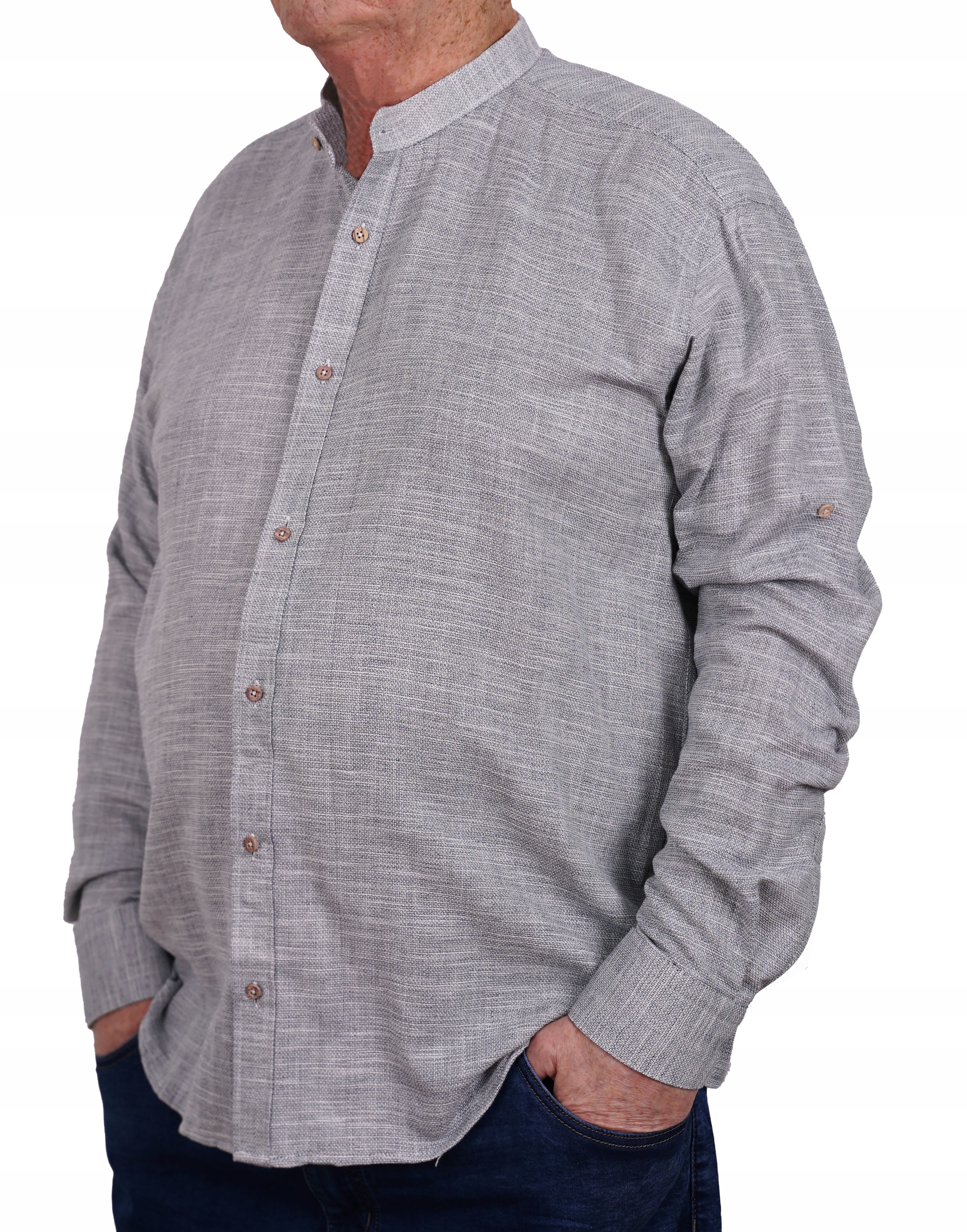 KOSZULA MĘSKA JAK LNIANA ZE STÓJKĄ SZARA BAWEŁNIANA TURECKA CASUAL 4XL Marka inna